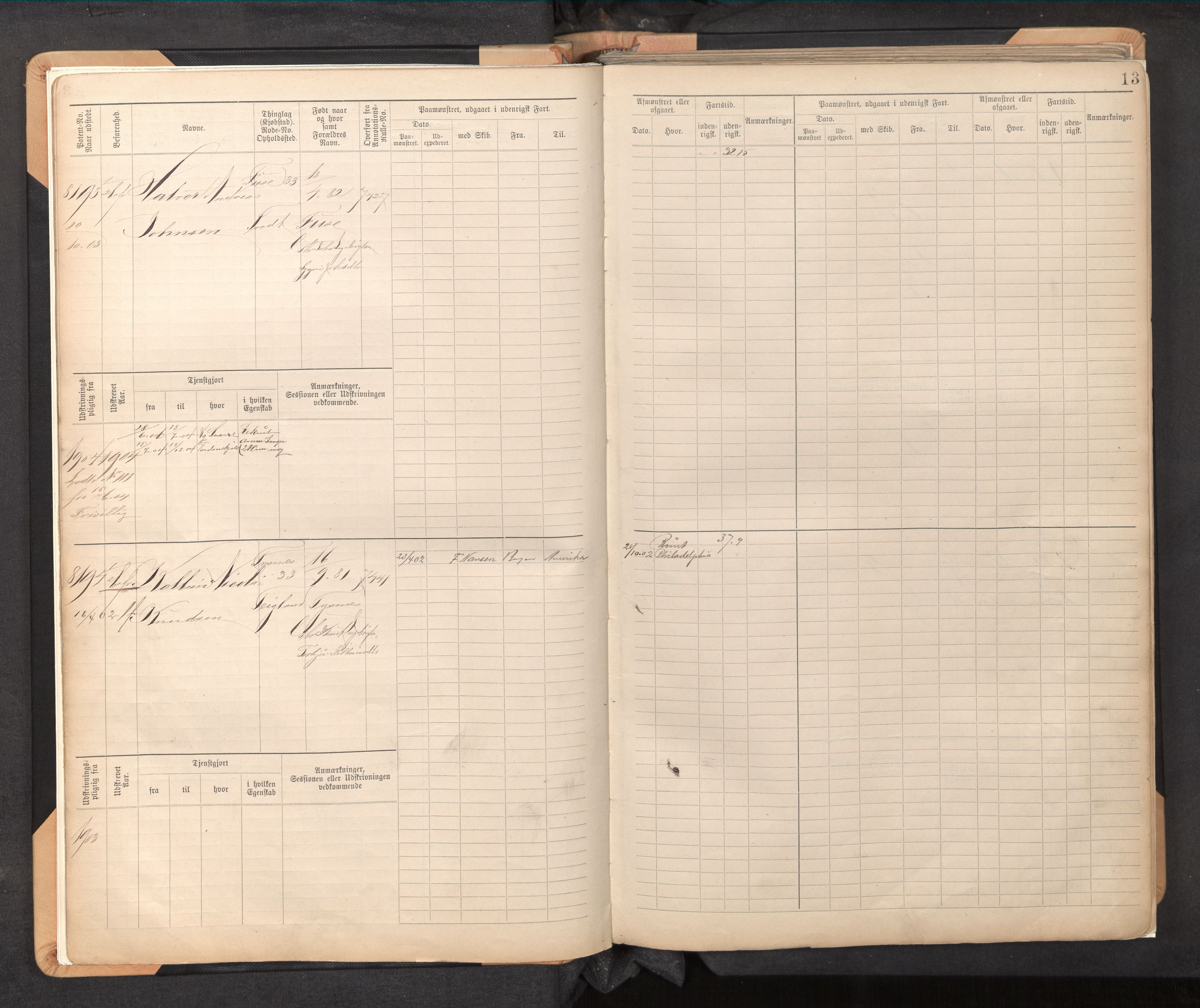 Innrulleringssjefen i Bergen, AV/SAB-A-100050/F/Fc/L0013: Sjøfartshovedrulle, nr. 8169 - 8766, 1900-1910, p. 13