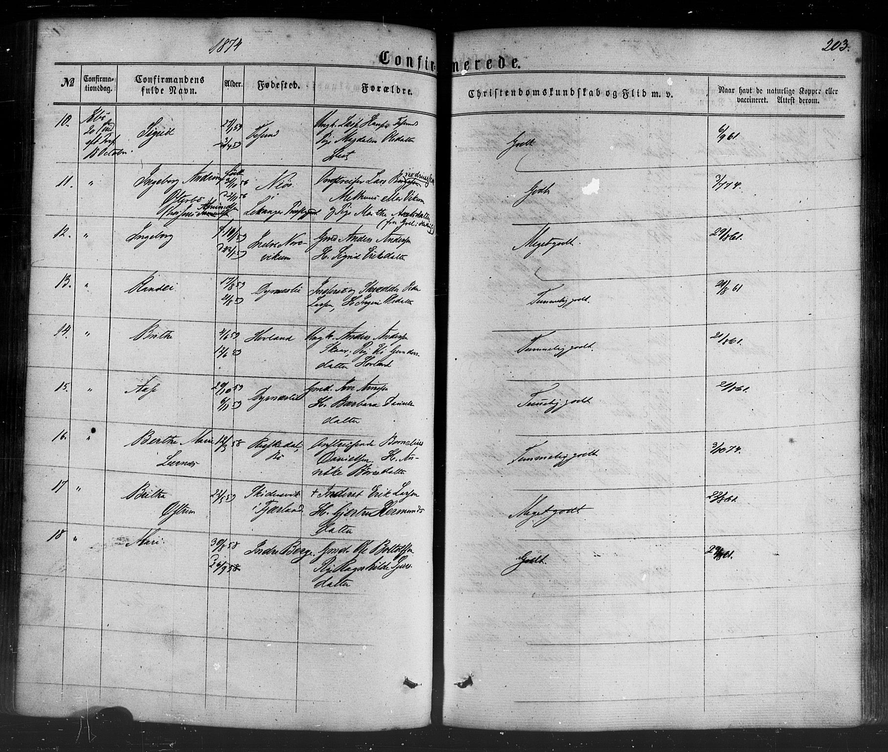 Lavik sokneprestembete, AV/SAB-A-80901: Parish register (official) no. A 4, 1864-1881, p. 203