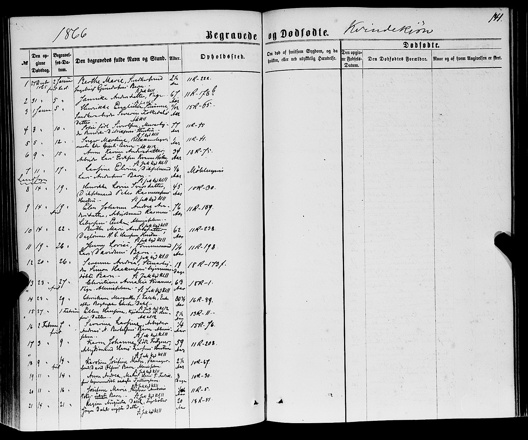 Domkirken sokneprestembete, AV/SAB-A-74801/H/Haa/L0042: Parish register (official) no. E 3, 1863-1876, p. 141