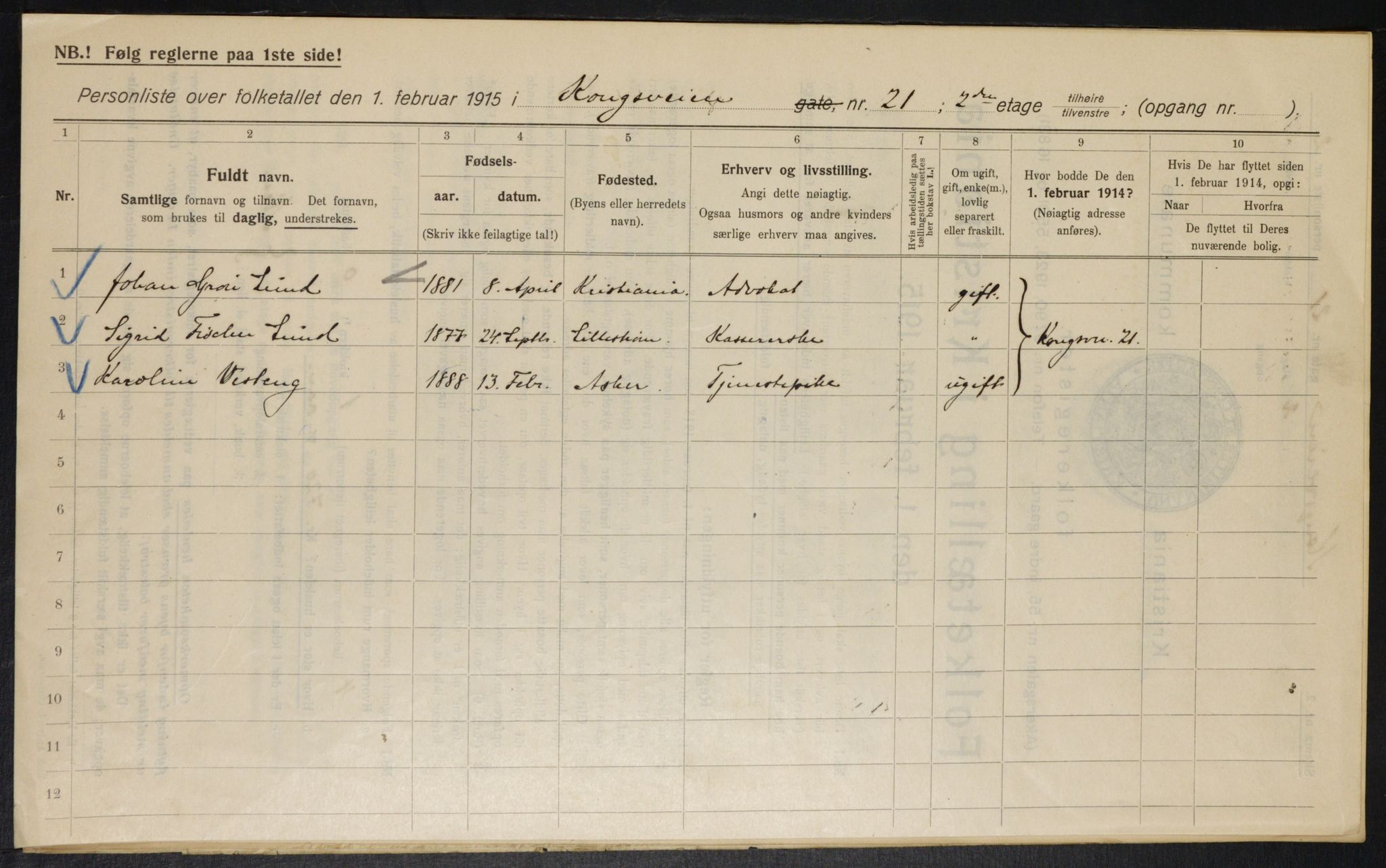 OBA, Municipal Census 1915 for Kristiania, 1915, p. 52507