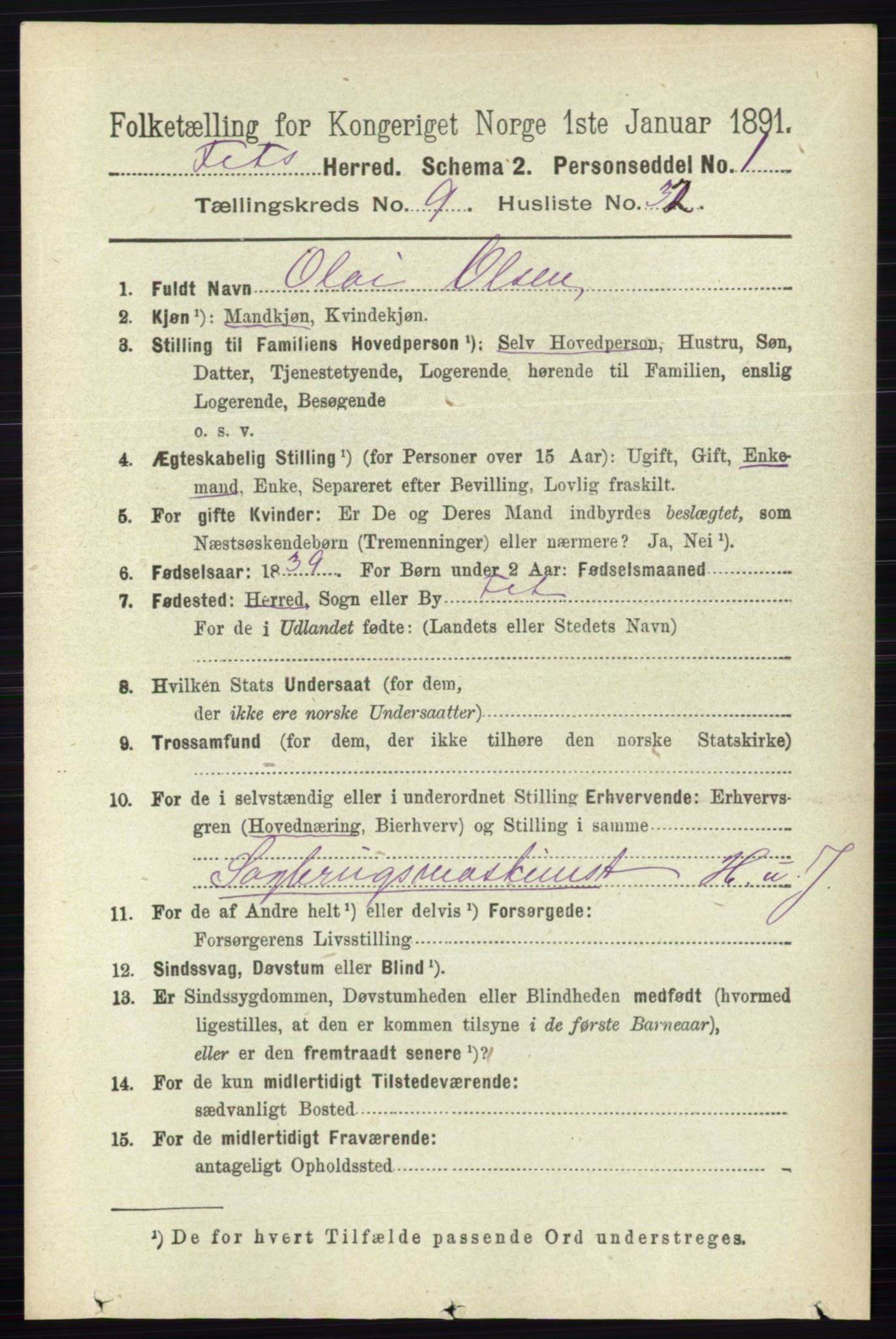 RA, 1891 census for 0227 Fet, 1891, p. 3664