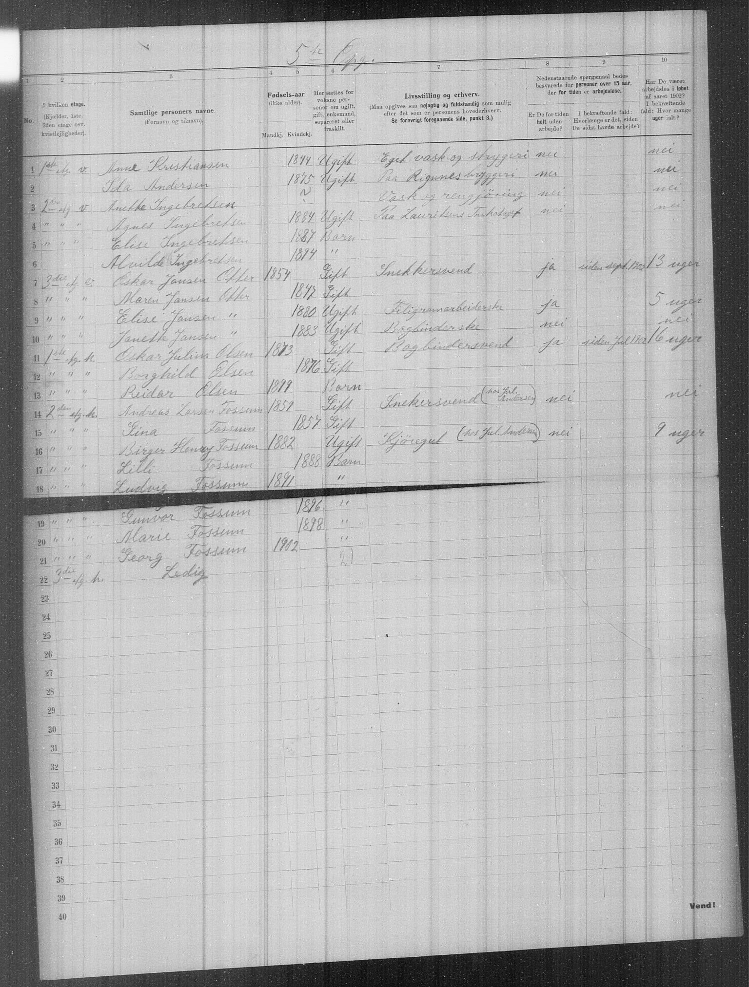 OBA, Municipal Census 1902 for Kristiania, 1902, p. 421