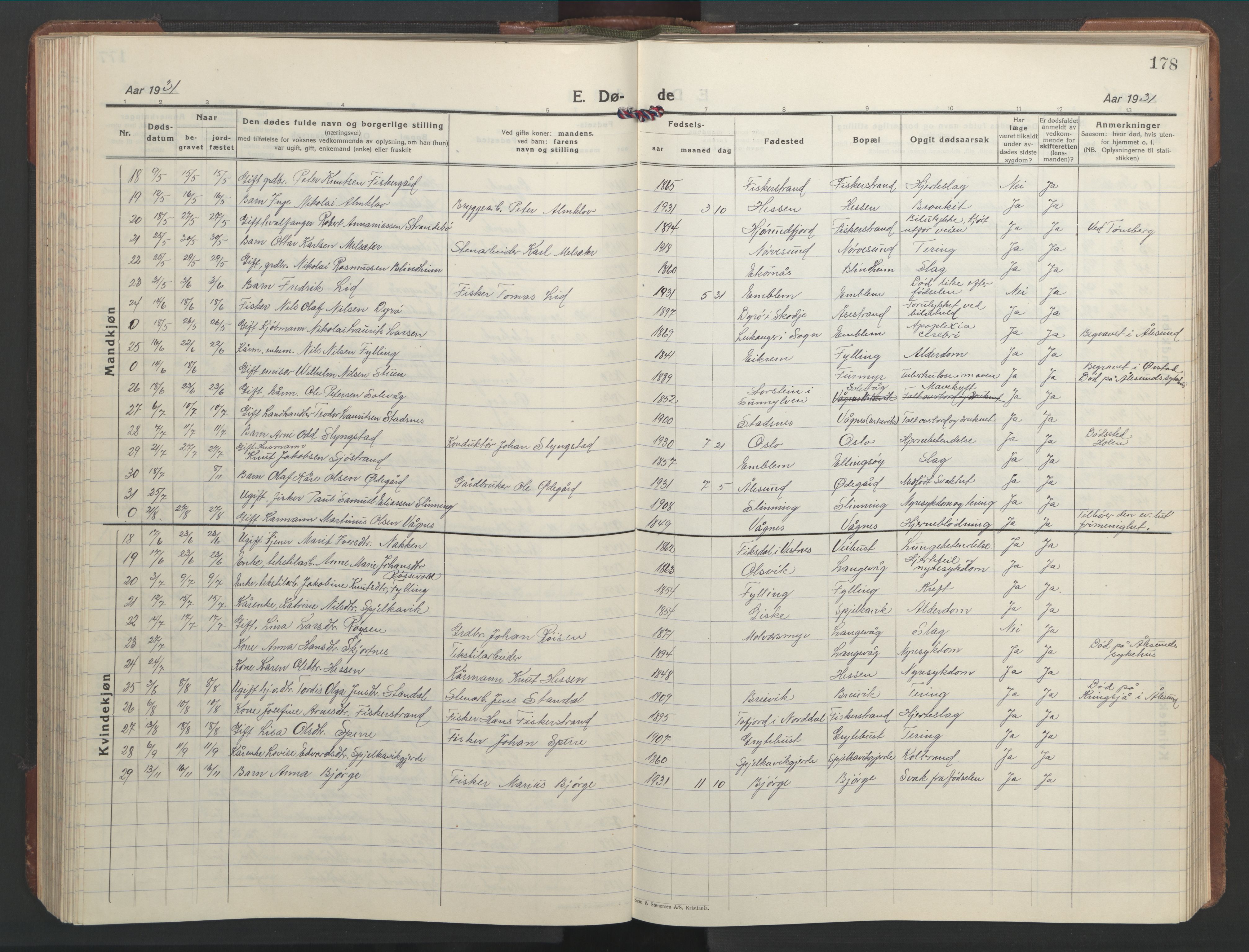 Ministerialprotokoller, klokkerbøker og fødselsregistre - Møre og Romsdal, SAT/A-1454/528/L0435: Parish register (copy) no. 528C16, 1923-1957, p. 178