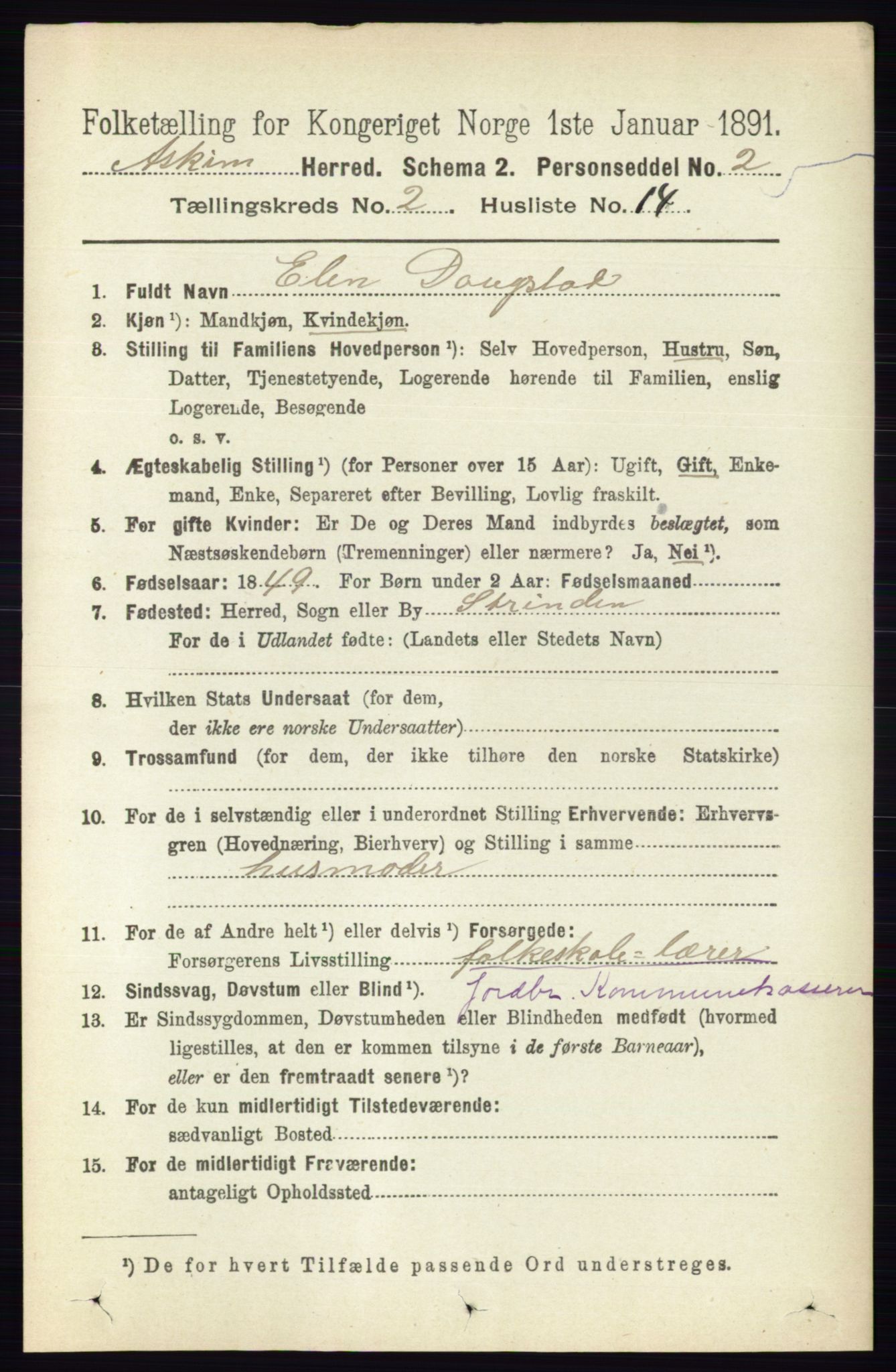 RA, 1891 census for 0124 Askim, 1891, p. 324