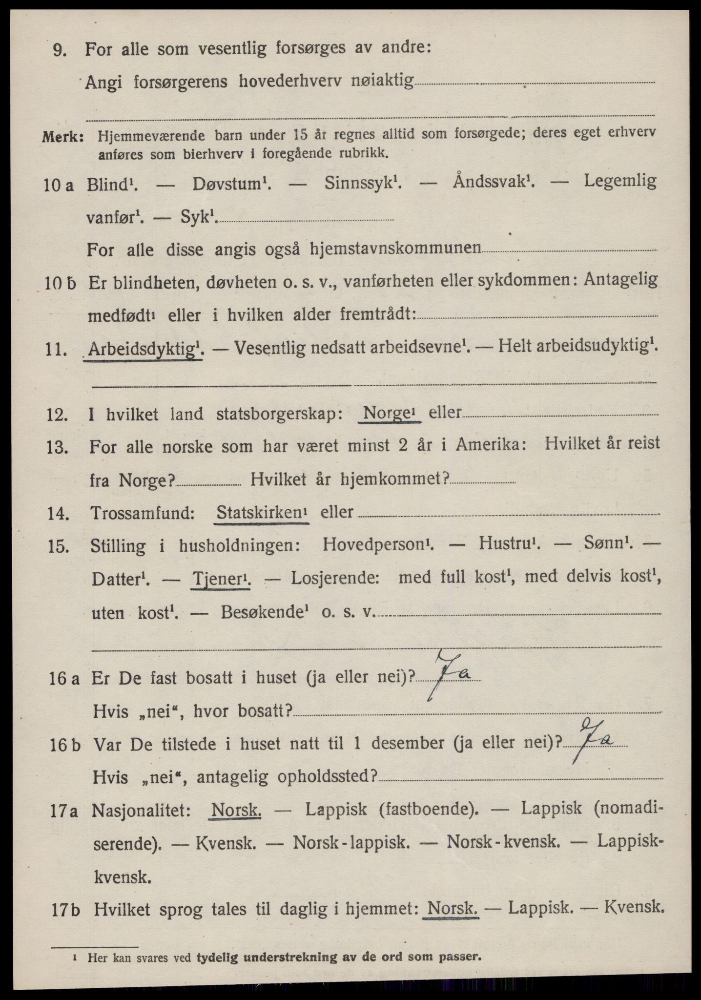 SAT, 1920 census for Sandstad, 1920, p. 640