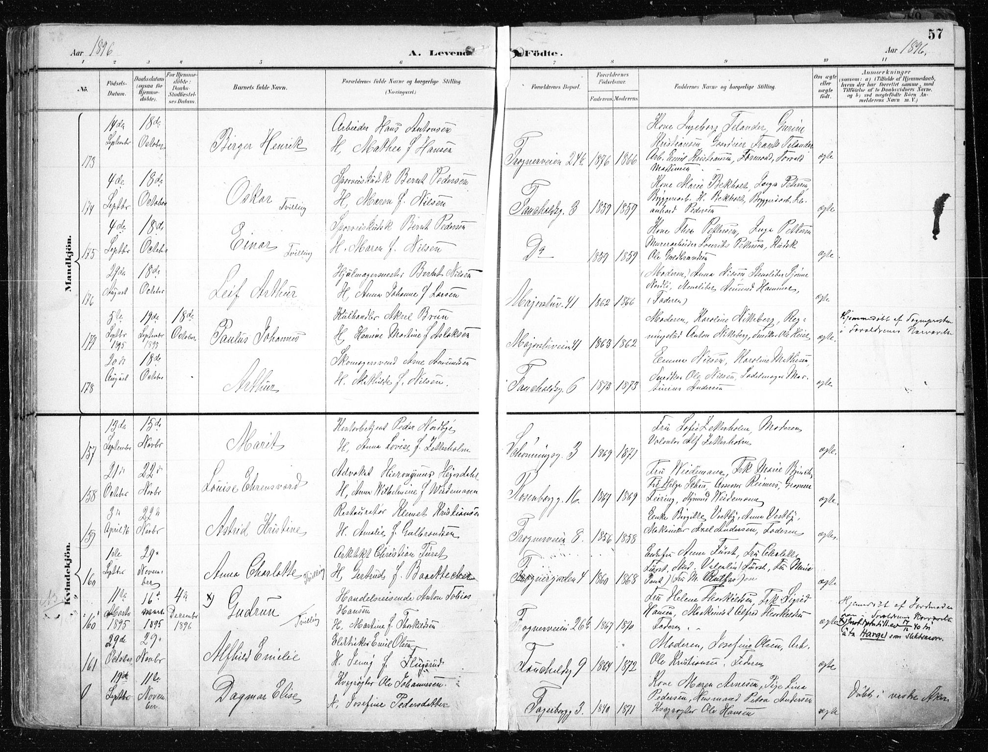 Uranienborg prestekontor Kirkebøker, AV/SAO-A-10877/F/Fa/L0005: Parish register (official) no. I 5, 1895-1907, p. 57