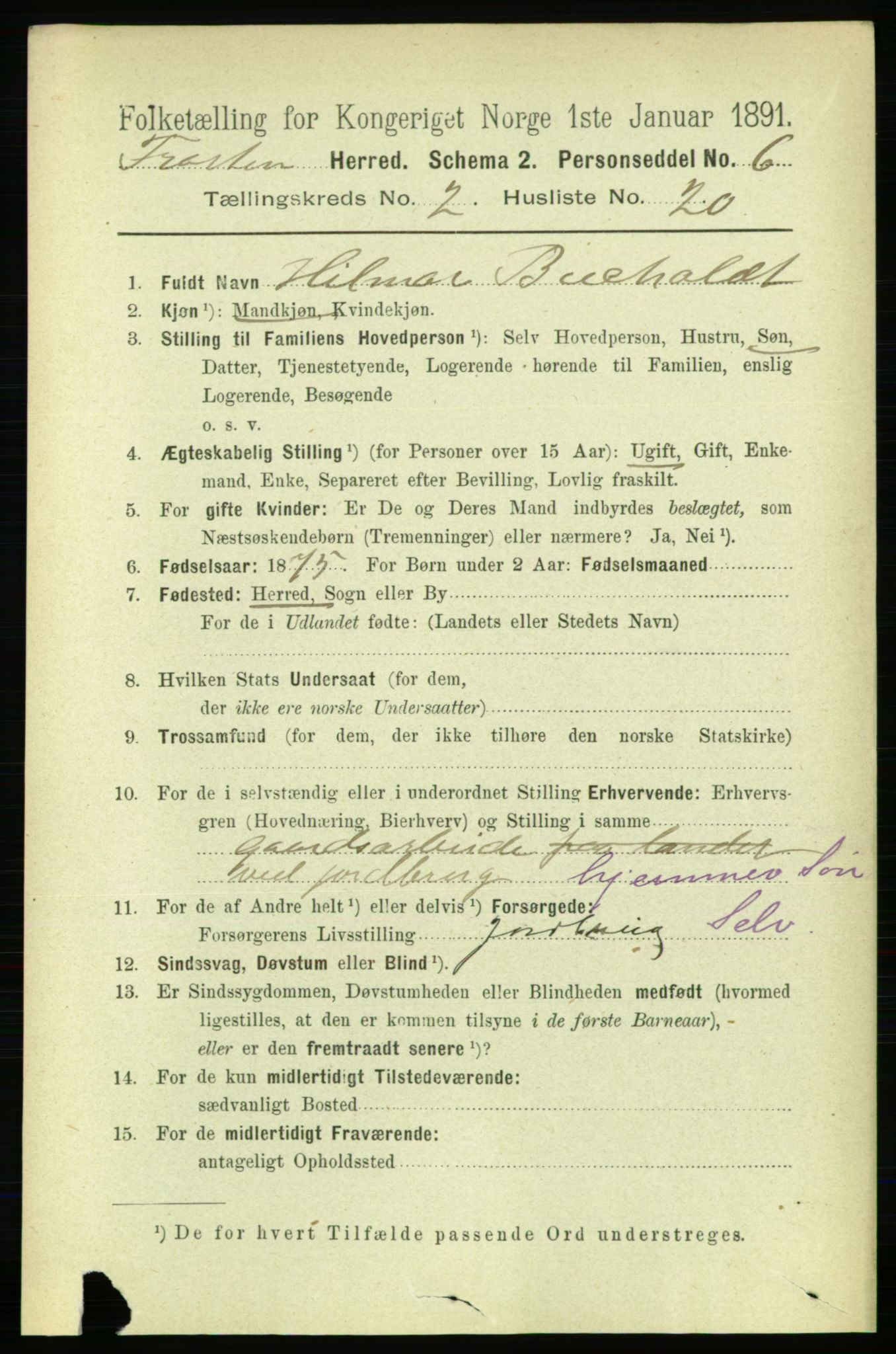 RA, 1891 census for 1717 Frosta, 1891, p. 1182