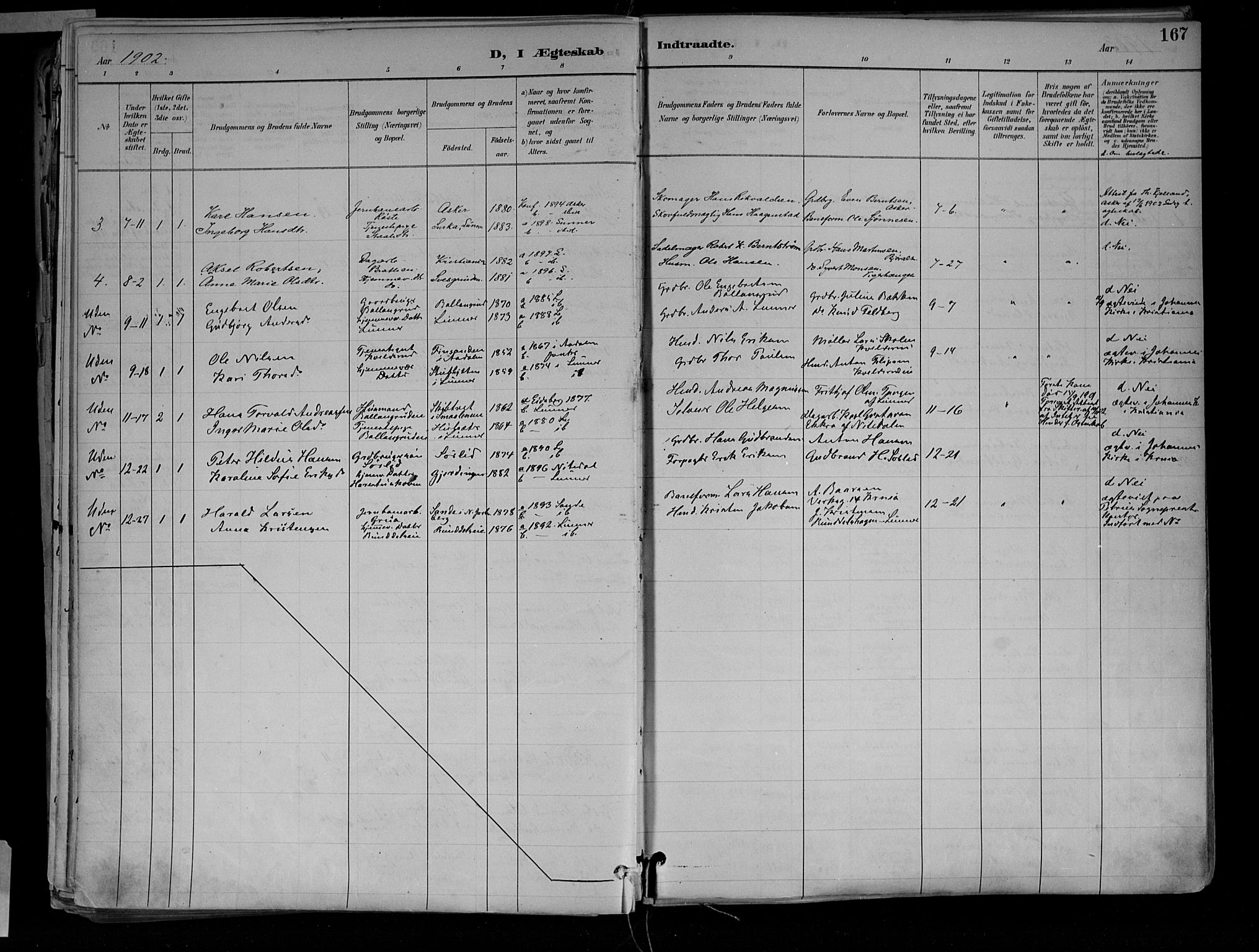 Jevnaker prestekontor, SAH/PREST-116/H/Ha/Haa/L0010: Parish register (official) no. 10, 1891-1906, p. 167