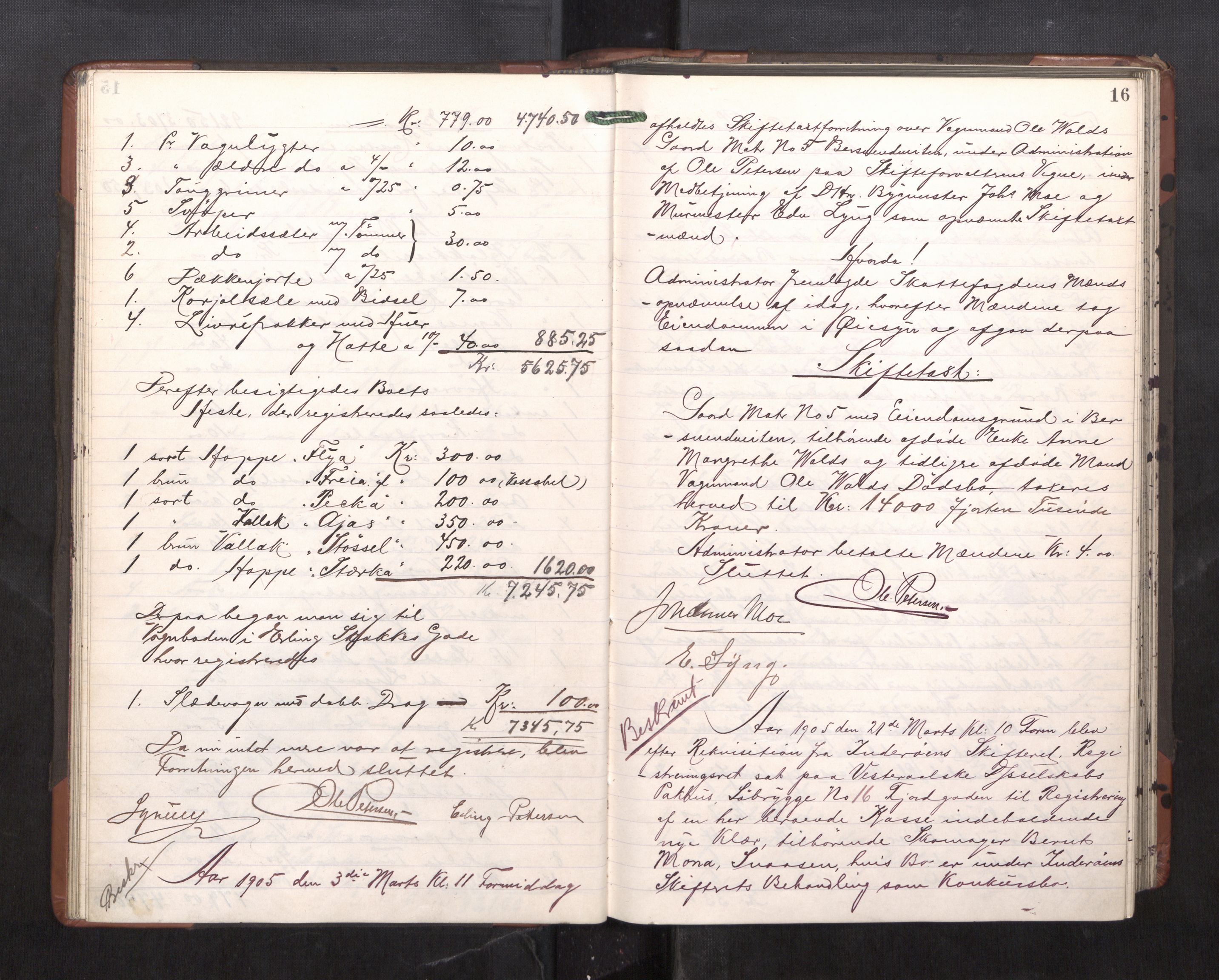 Trondheim byfogd, AV/SAT-A-0003/1/3/3C/L0023: Skifteregistreringsprotokoll - 11/2-15/5. (u/ register), 1905-1907, p. 16