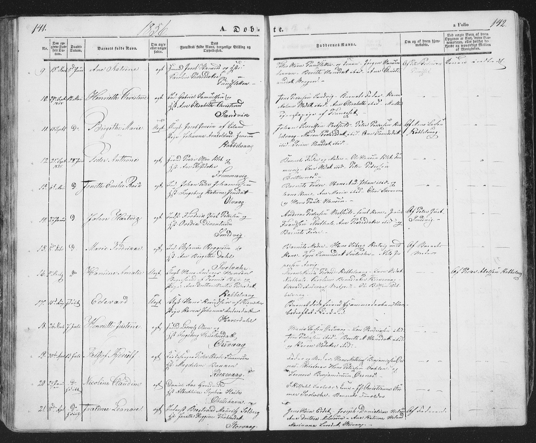 Ministerialprotokoller, klokkerbøker og fødselsregistre - Nordland, AV/SAT-A-1459/874/L1072: Parish register (copy) no. 874C01, 1843-1859, p. 141-142