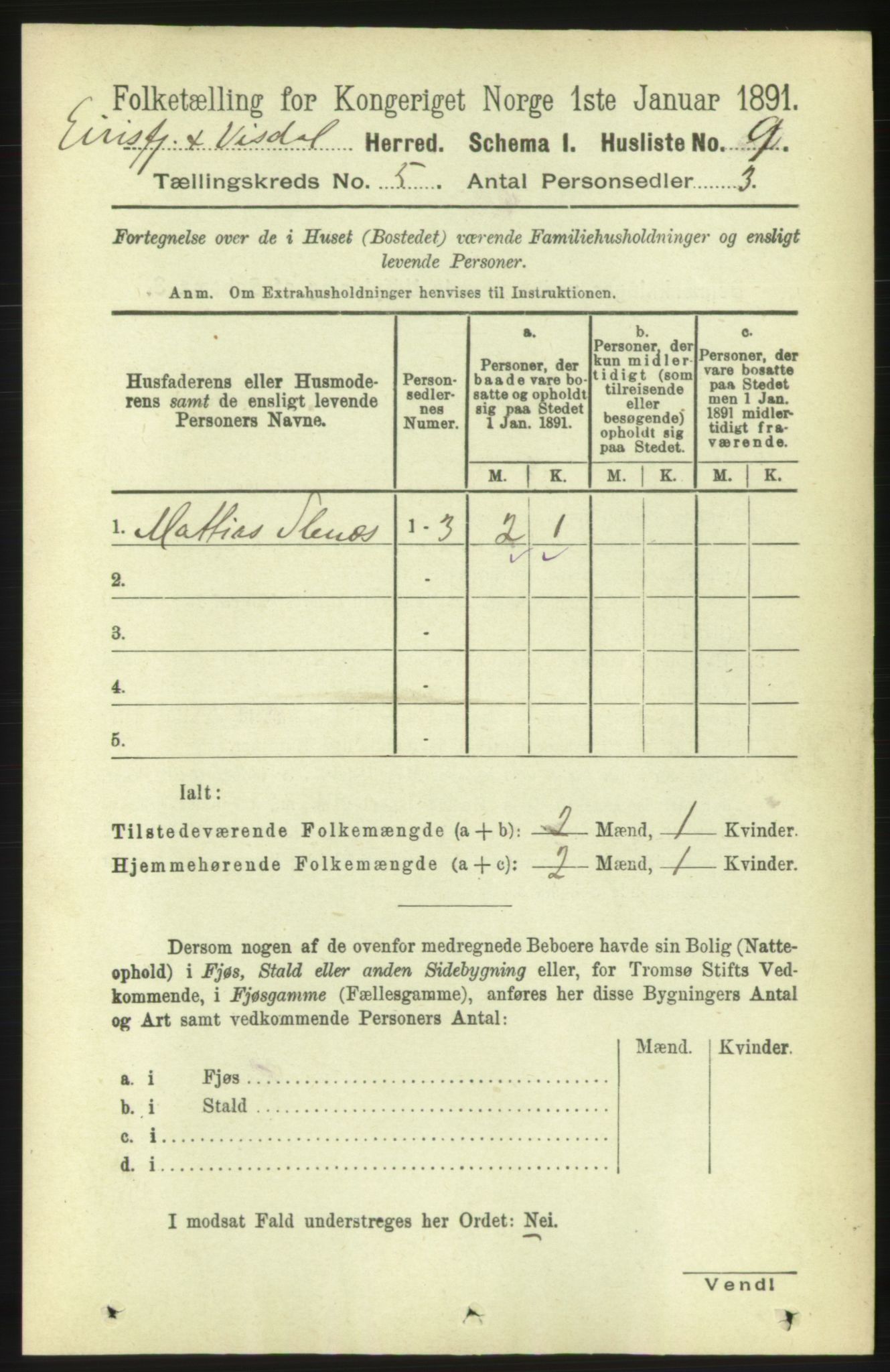 RA, 1891 census for 1542 Eresfjord og Vistdal, 1891, p. 1051