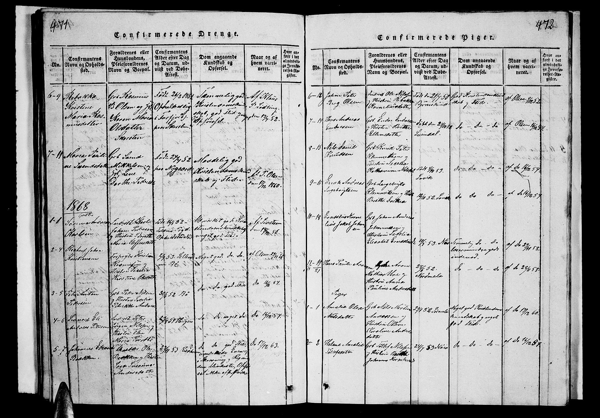 Ministerialprotokoller, klokkerbøker og fødselsregistre - Nordland, SAT/A-1459/899/L1446: Parish register (copy) no. 899C01, 1820-1868, p. 471-472