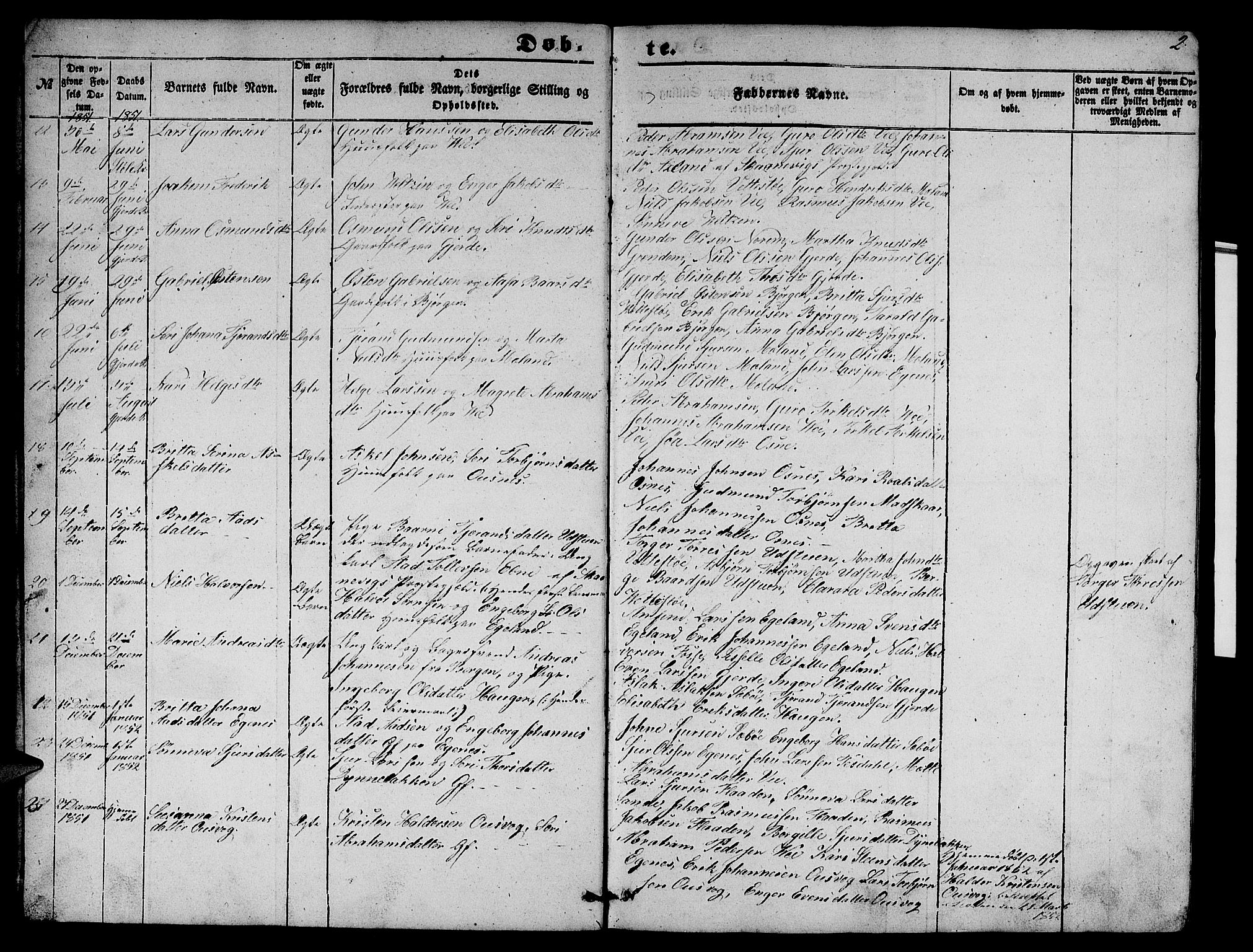 Etne sokneprestembete, SAB/A-75001/H/Hab: Parish register (copy) no. B 2, 1851-1866, p. 2