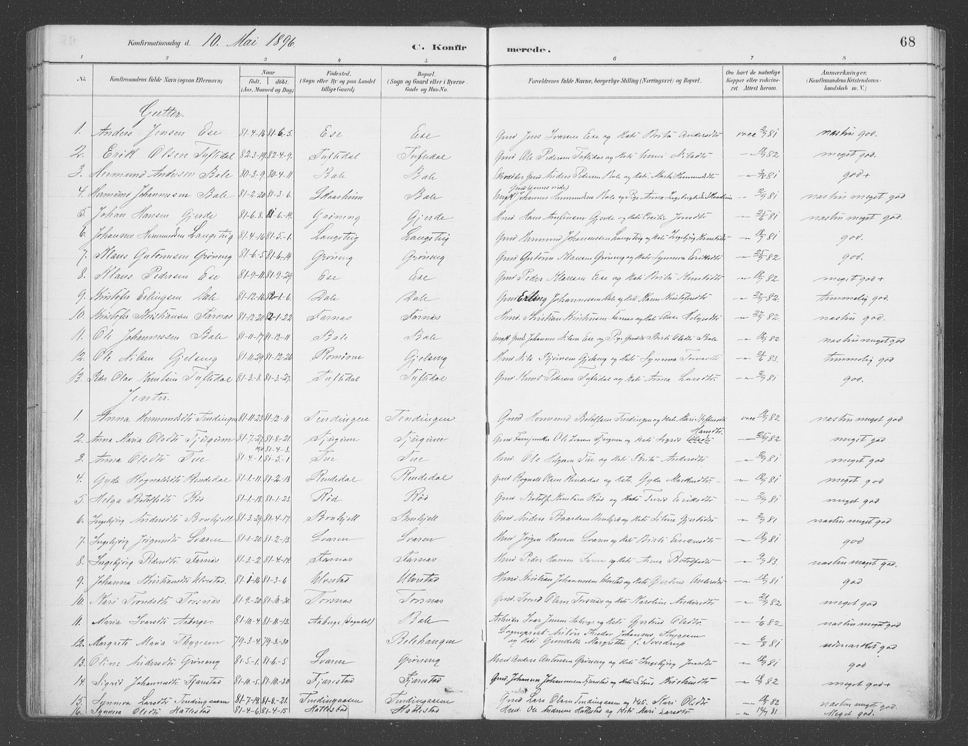 Balestrand sokneprestembete, SAB/A-79601/H/Haa/Haab/L0001: Parish register (official) no. B  1, 1889-1910, p. 68