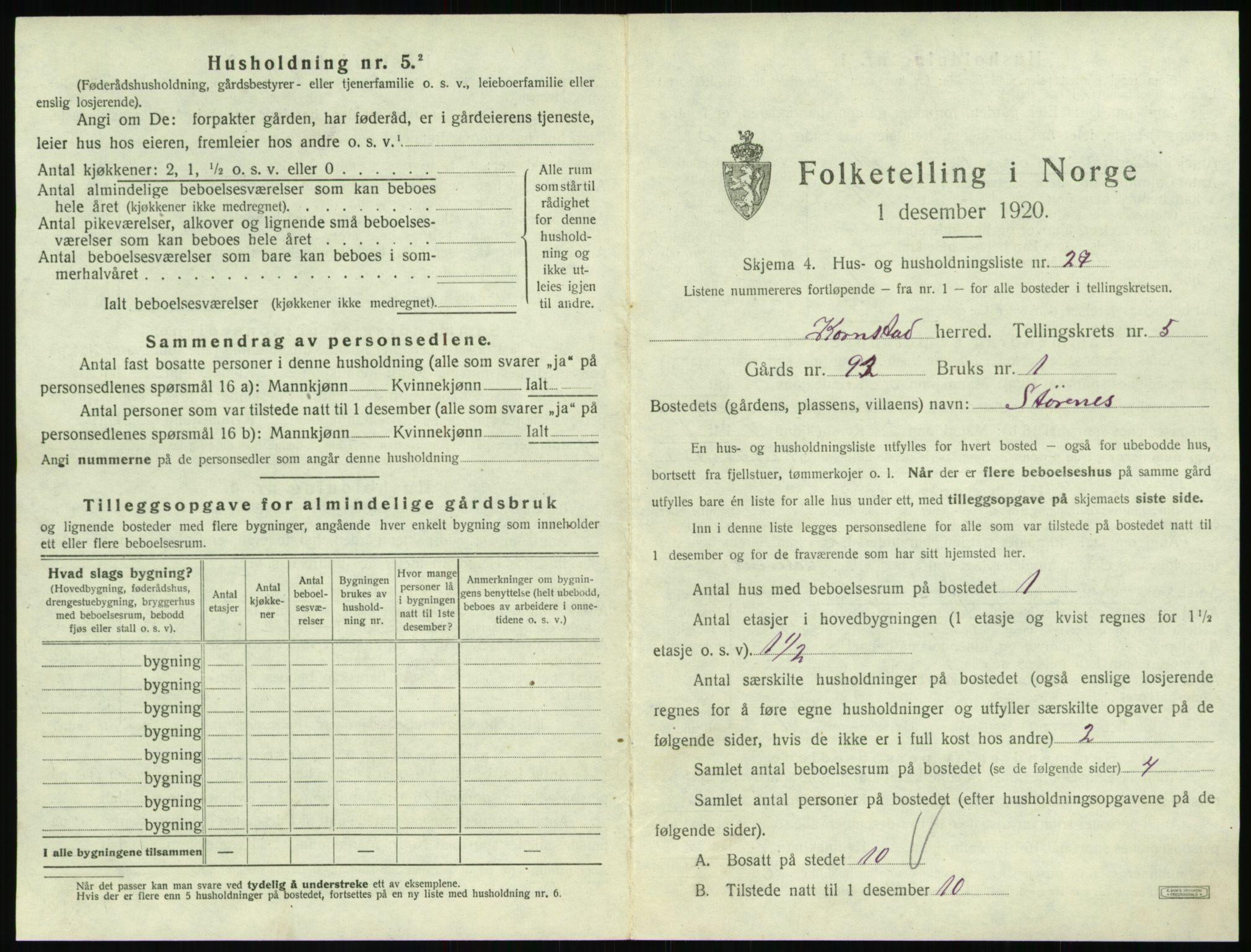 SAT, 1920 census for Kornstad, 1920, p. 417