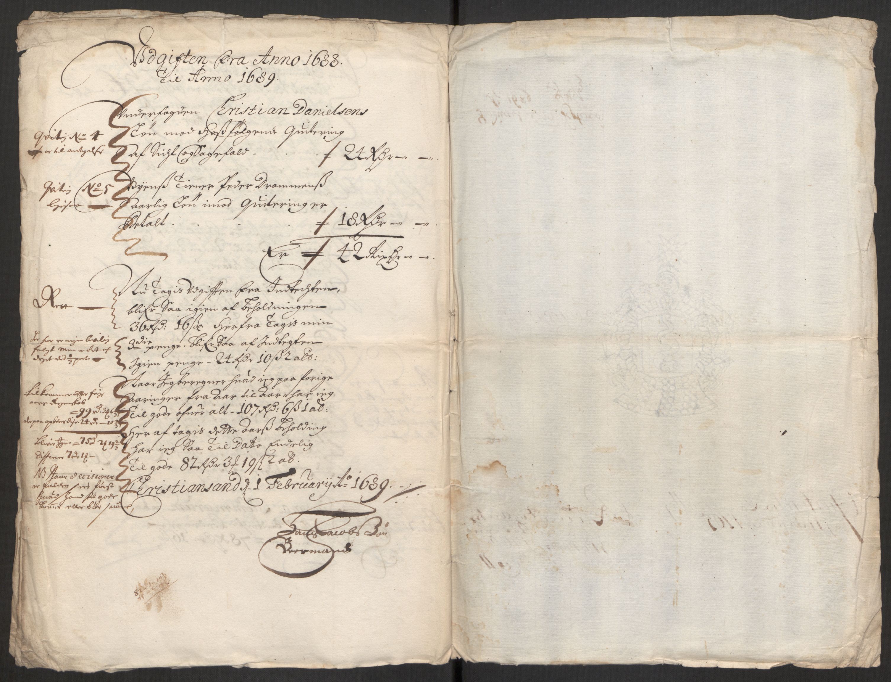 Rentekammeret inntil 1814, Reviderte regnskaper, Byregnskaper, AV/RA-EA-4066/R/Rm/L0285: [M18] Sikt og sakefall, 1681-1718, p. 106