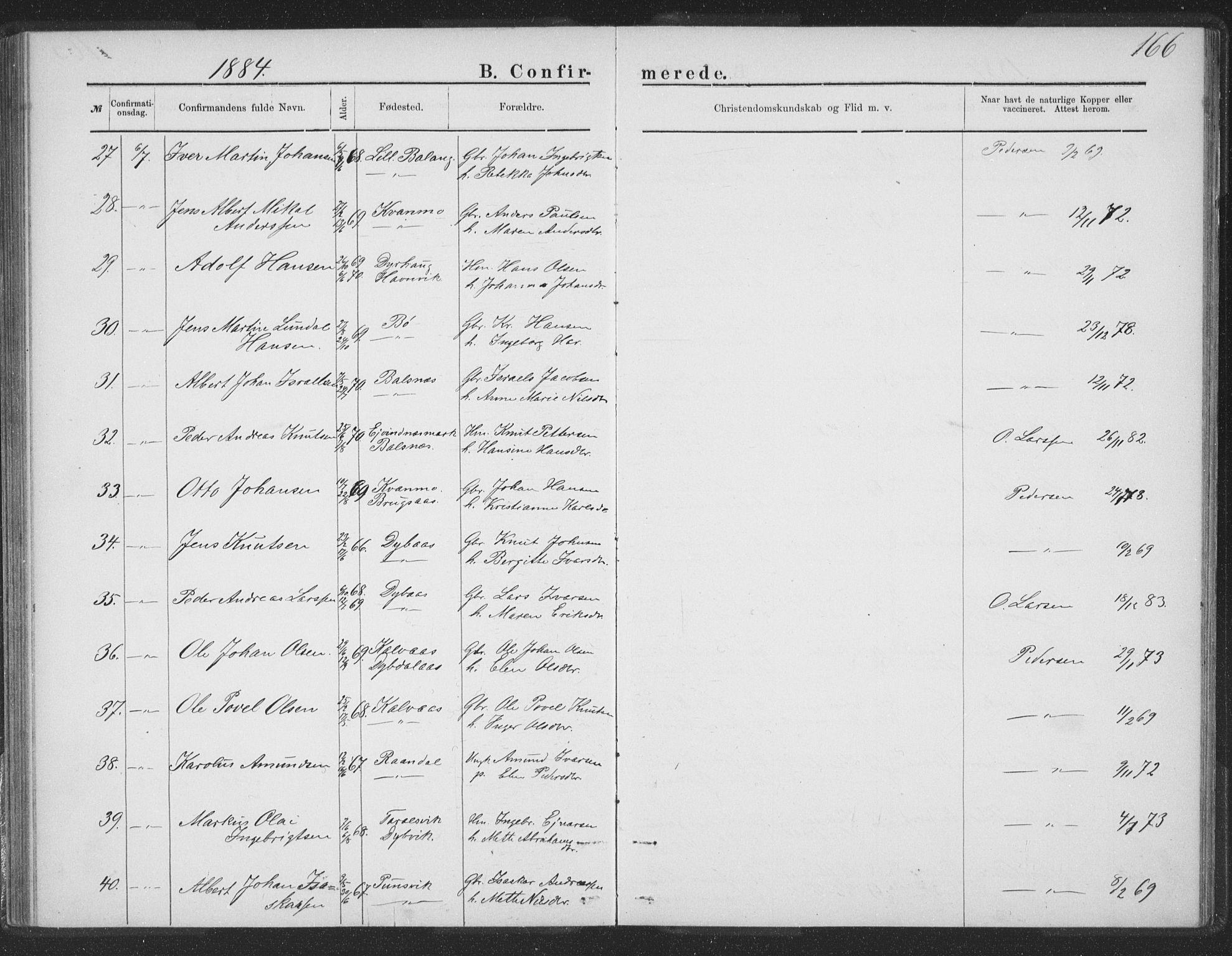 Ministerialprotokoller, klokkerbøker og fødselsregistre - Nordland, AV/SAT-A-1459/863/L0913: Parish register (copy) no. 863C03, 1877-1885, p. 166