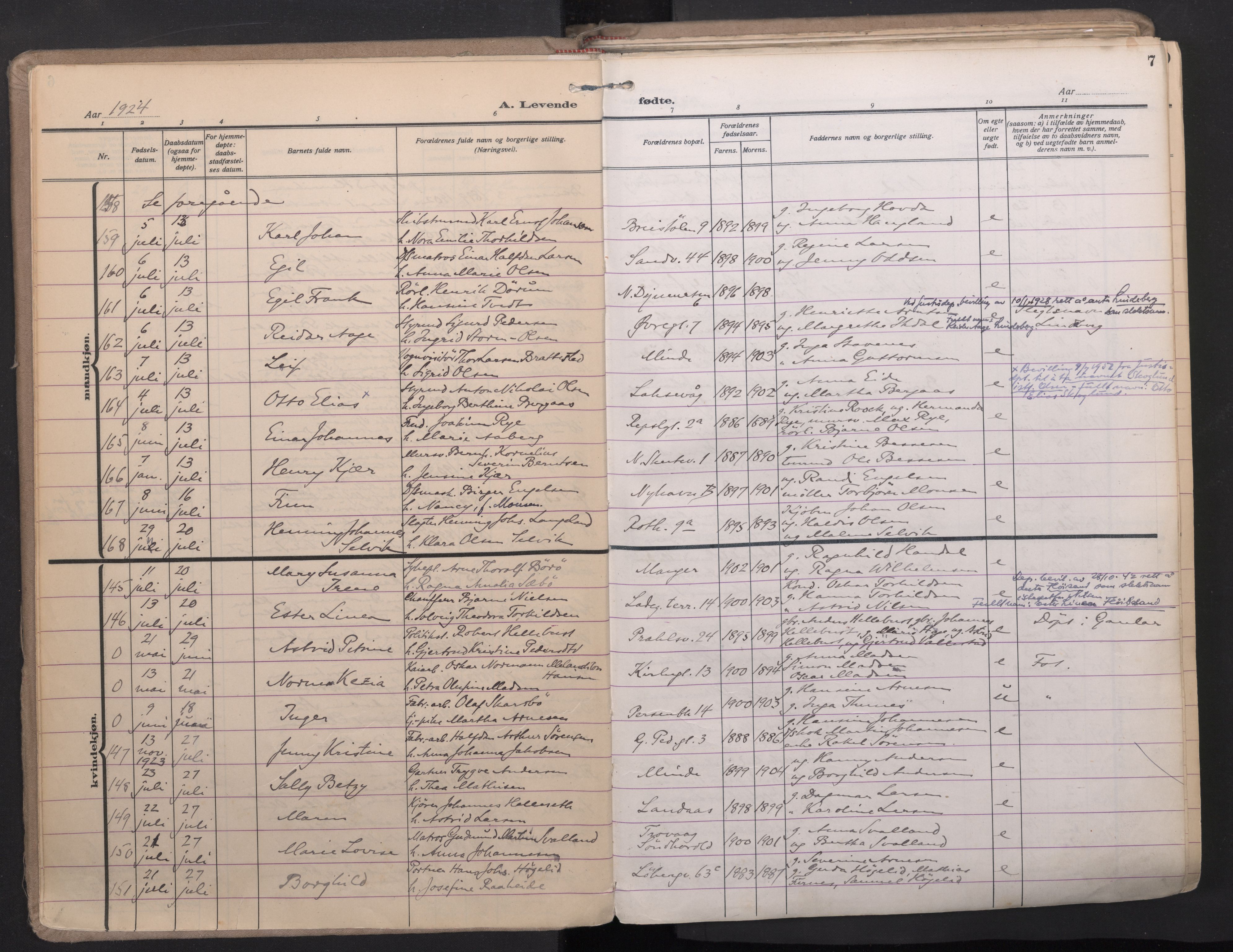 Sandviken Sokneprestembete, AV/SAB-A-77601/H/Ha/L0008: Parish register (official) no. B 5, 1924-1944, p. 7