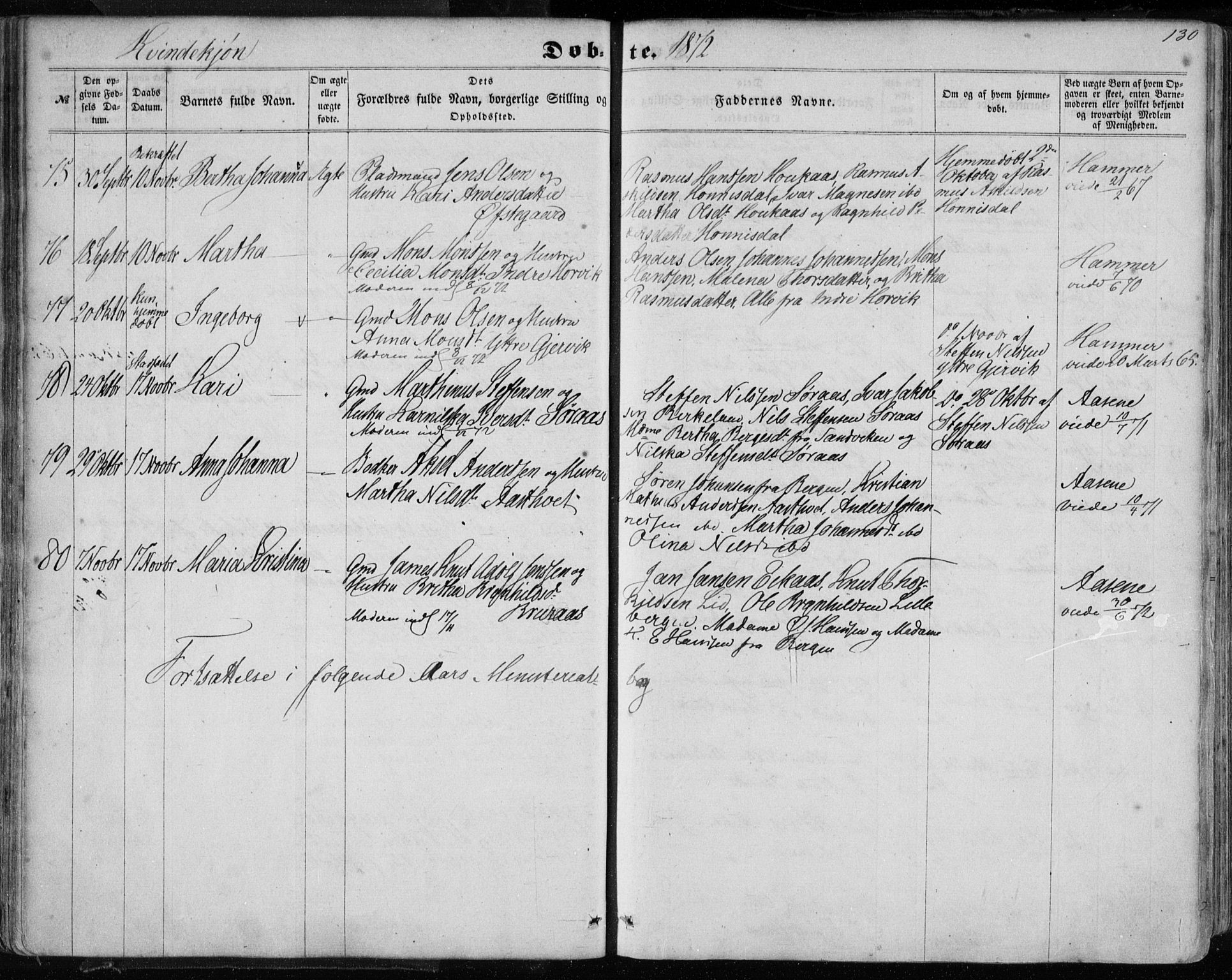 Hamre sokneprestembete, AV/SAB-A-75501/H/Ha/Haa/Haaa/L0014: Parish register (official) no. A 14, 1858-1872, p. 130