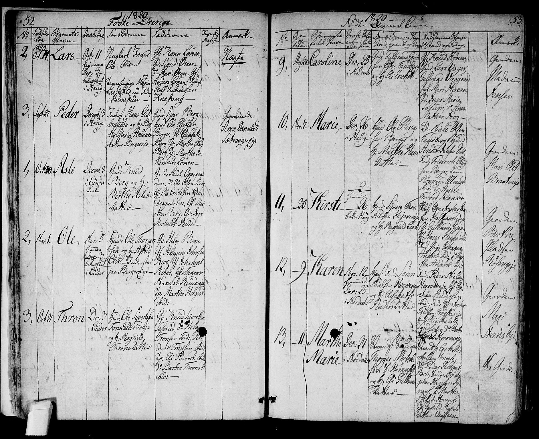 Norderhov kirkebøker, AV/SAKO-A-237/F/Fa/L0009: Parish register (official) no. 9, 1819-1837, p. 52-53