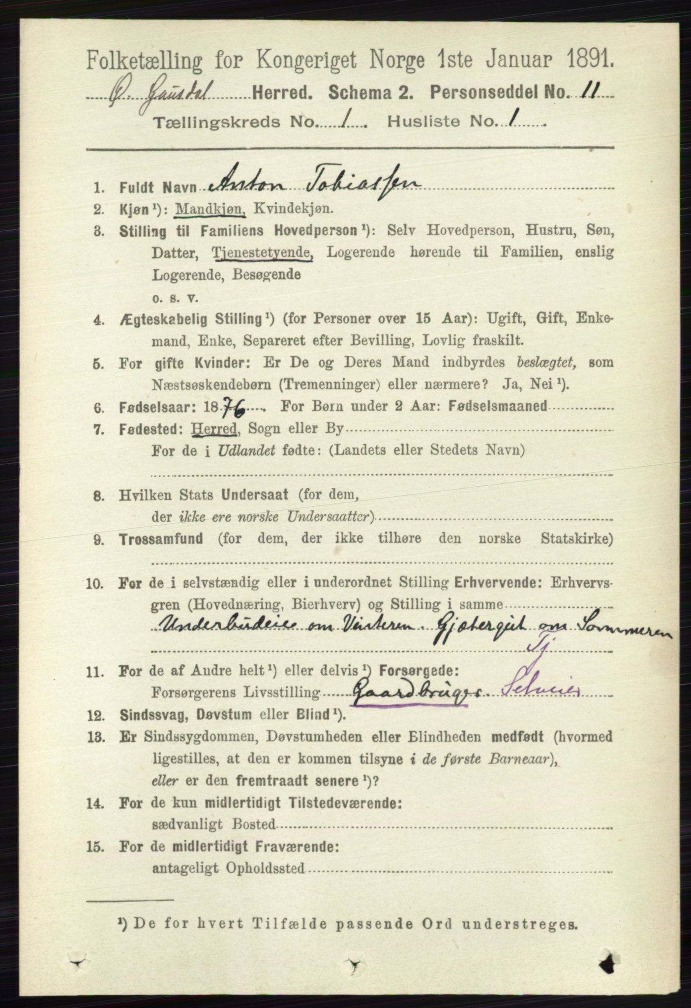 RA, 1891 census for 0522 Østre Gausdal, 1891, p. 169