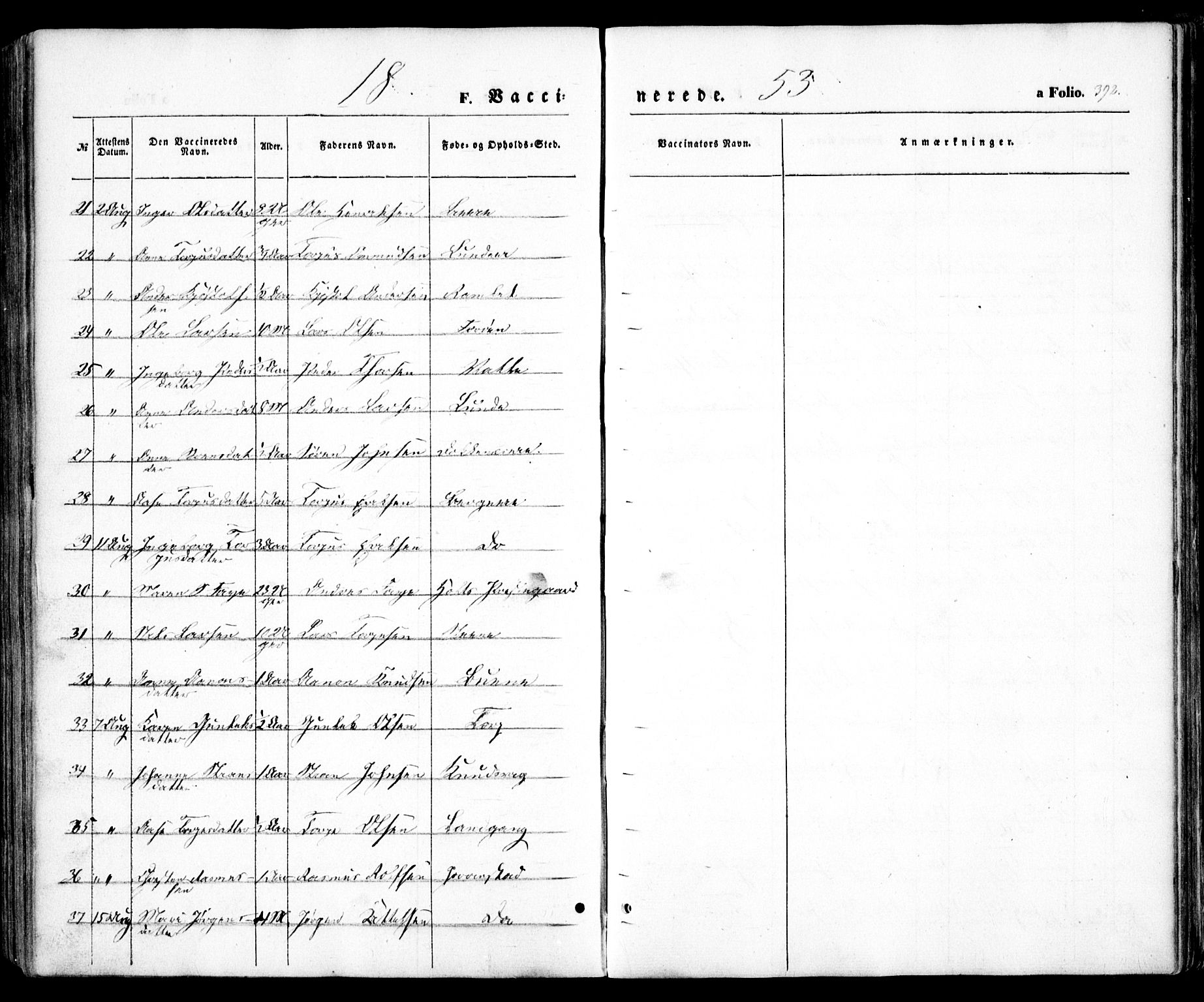 Holt sokneprestkontor, AV/SAK-1111-0021/F/Fa/L0008: Parish register (official) no. A 8, 1849-1860, p. 392