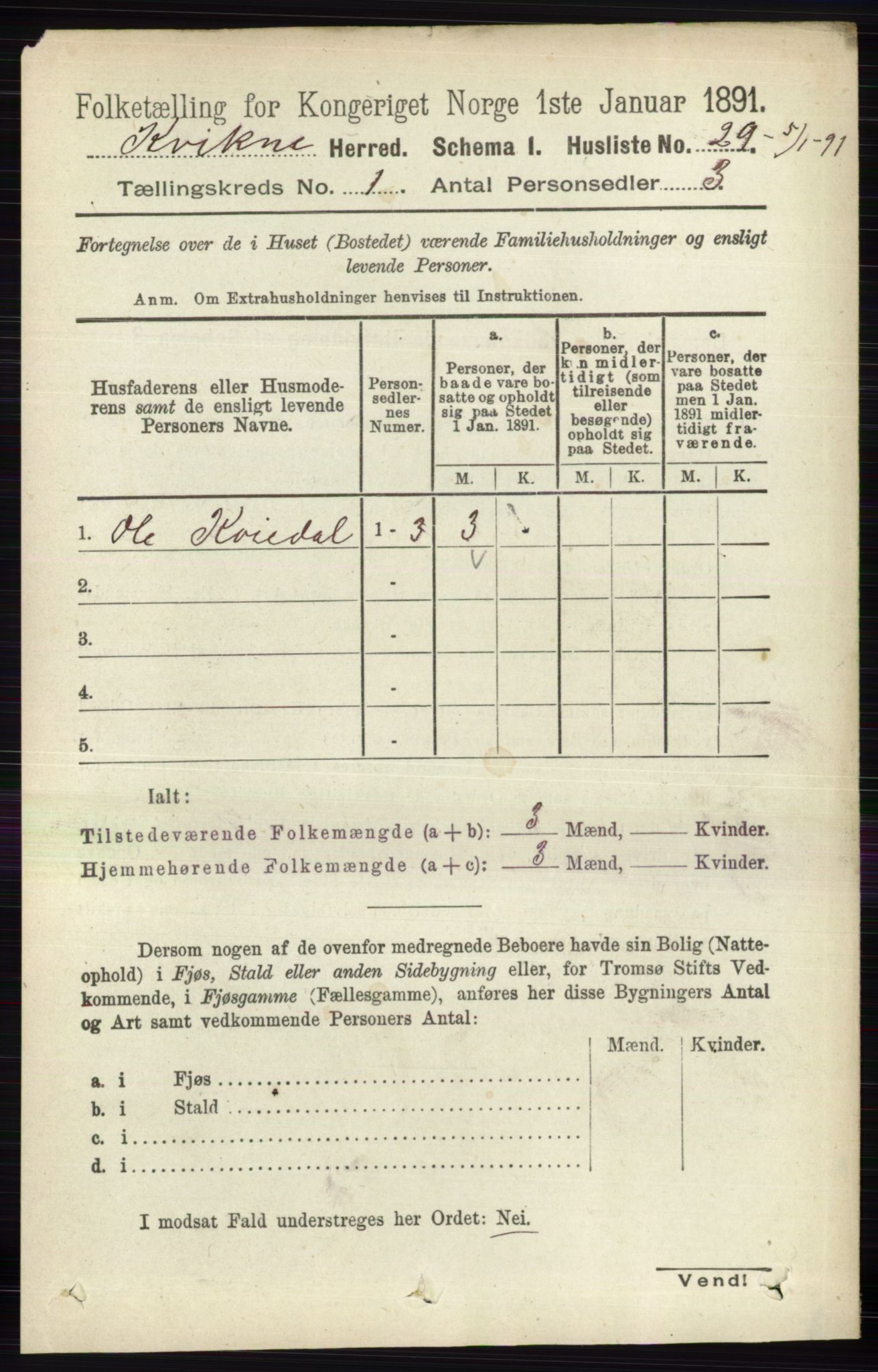 RA, 1891 census for 0440 Kvikne, 1891, p. 45