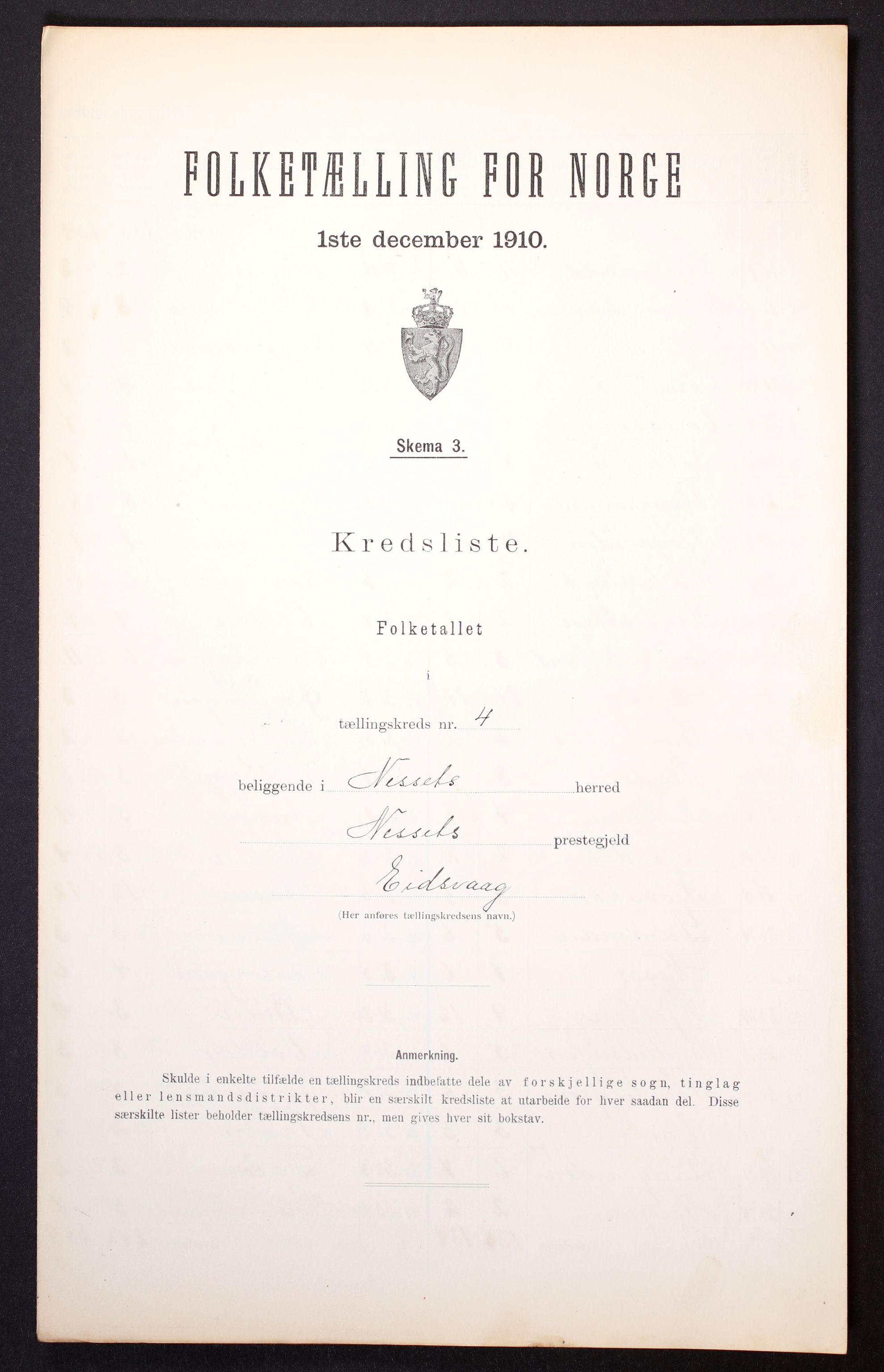 RA, 1910 census for Nesset, 1910, p. 13