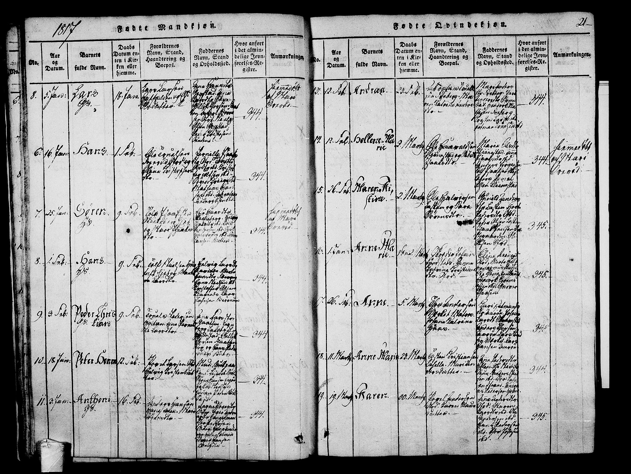 Sandar kirkebøker, SAKO/A-243/F/Fa/L0004: Parish register (official) no. 4, 1814-1832, p. 21