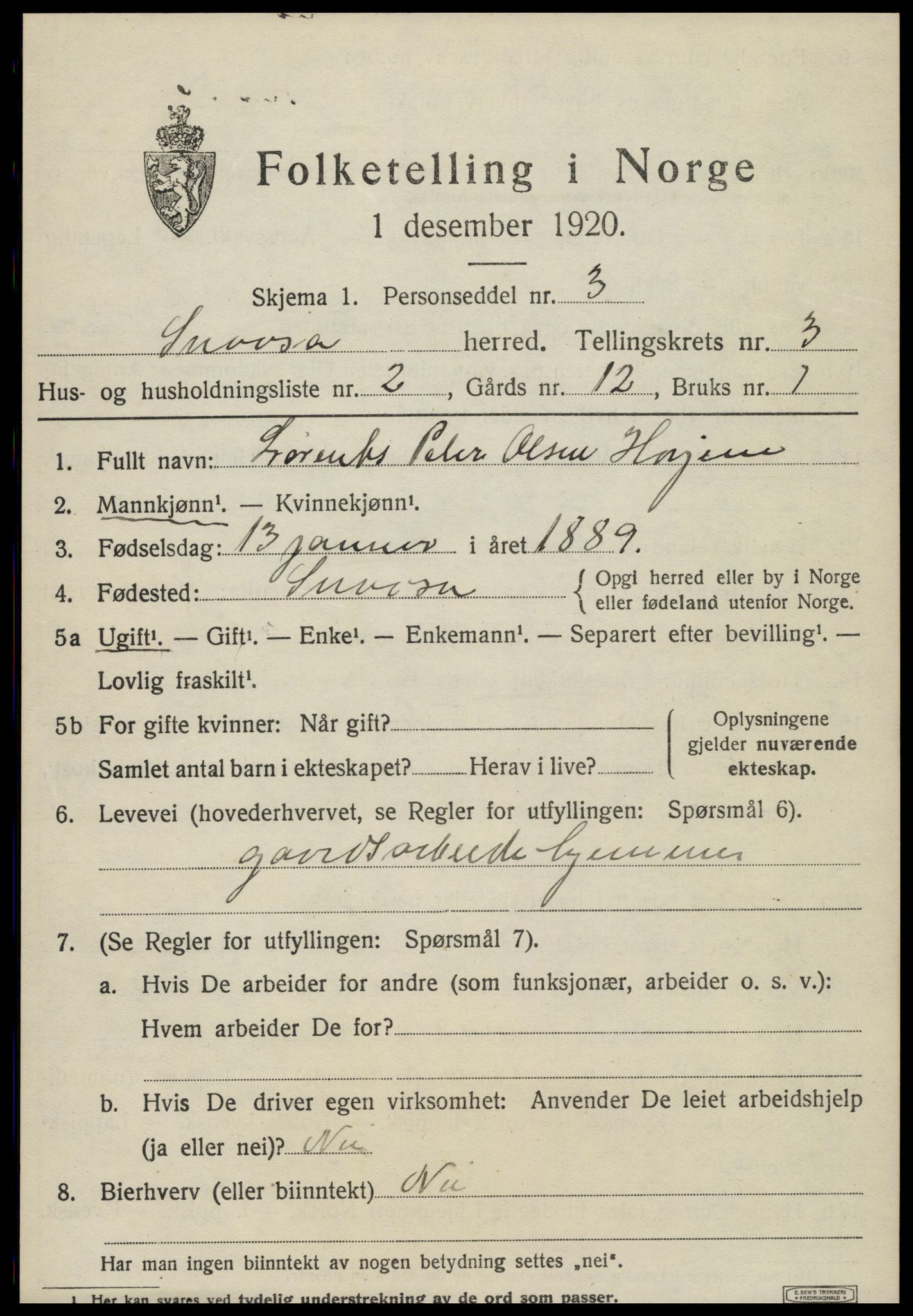 SAT, 1920 census for Snåsa, 1920, p. 1548