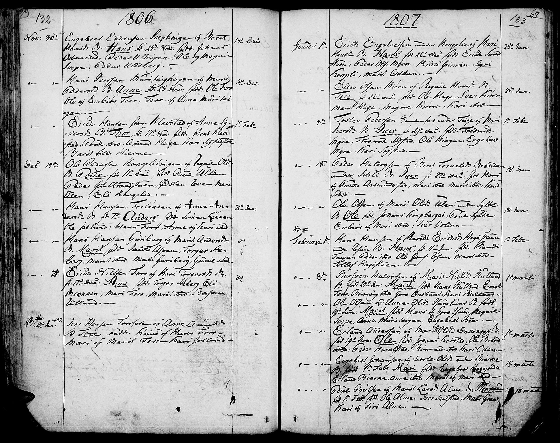Fron prestekontor, AV/SAH-PREST-078/H/Ha/Haa/L0001: Parish register (official) no. 1, 1799-1816, p. 132-133