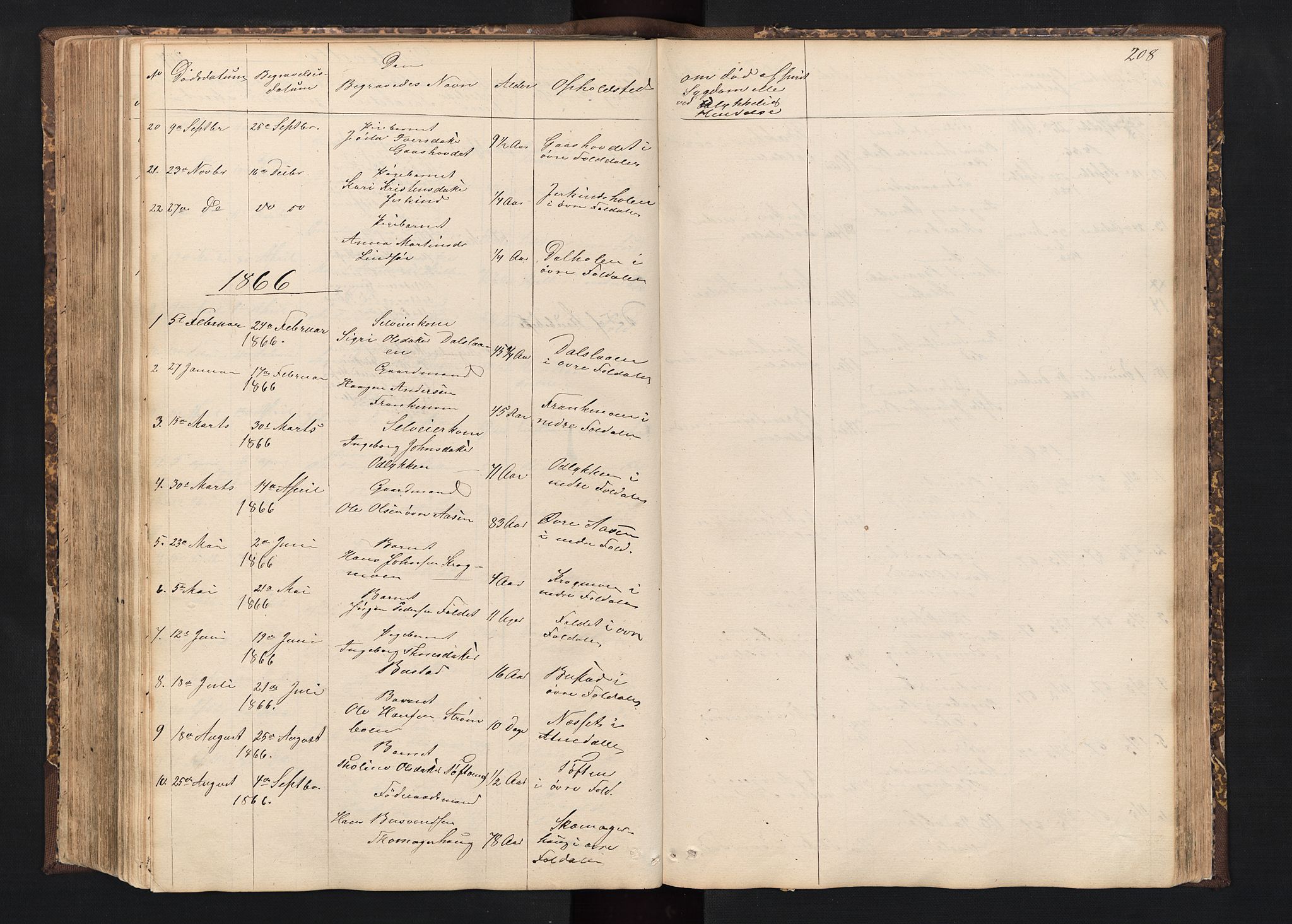Alvdal prestekontor, SAH/PREST-060/H/Ha/Hab/L0001: Parish register (copy) no. 1, 1857-1893, p. 208