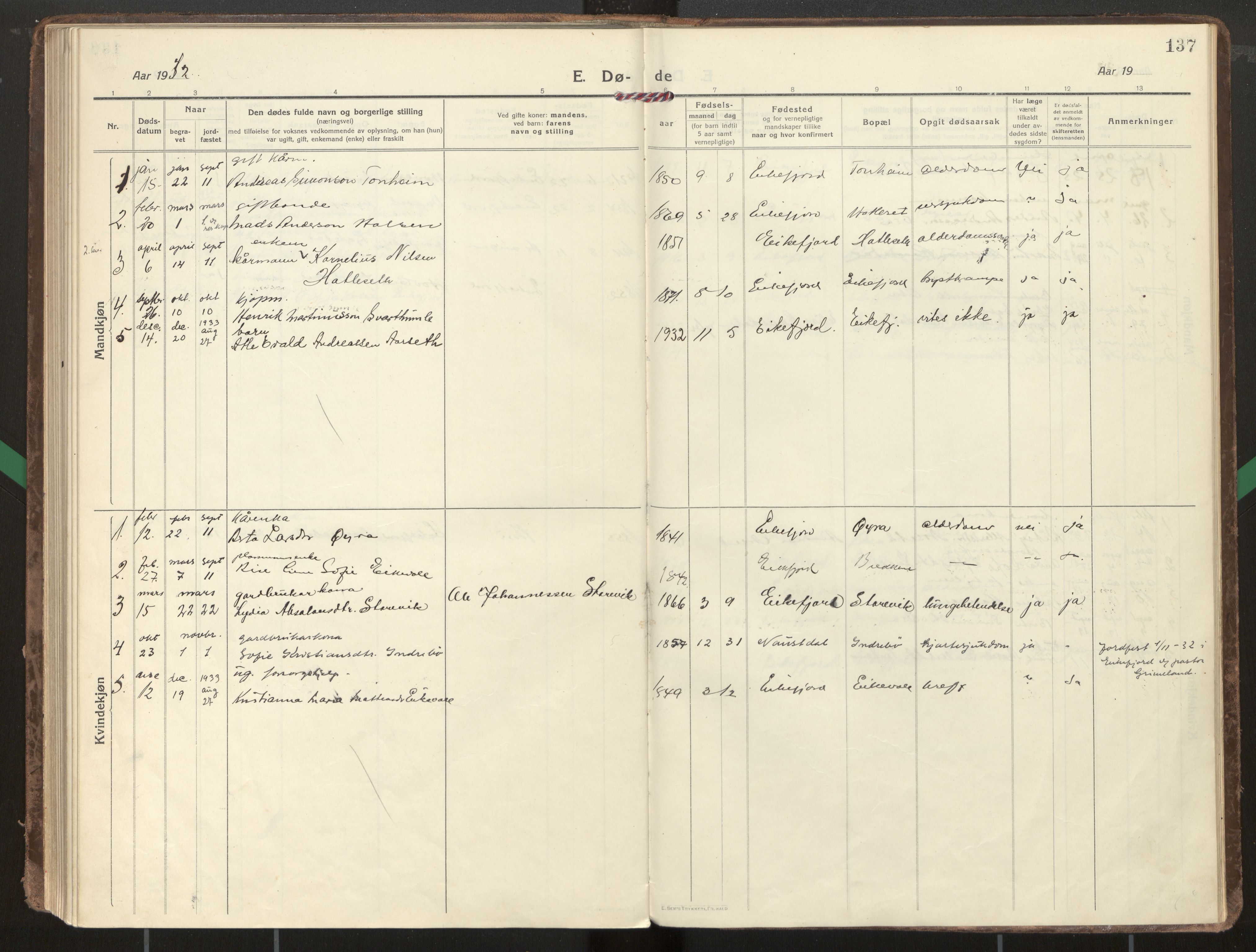 Kinn sokneprestembete, AV/SAB-A-80801/H/Haa/Haae/L0002: Parish register (official) no. E 2, 1917-1937, p. 137