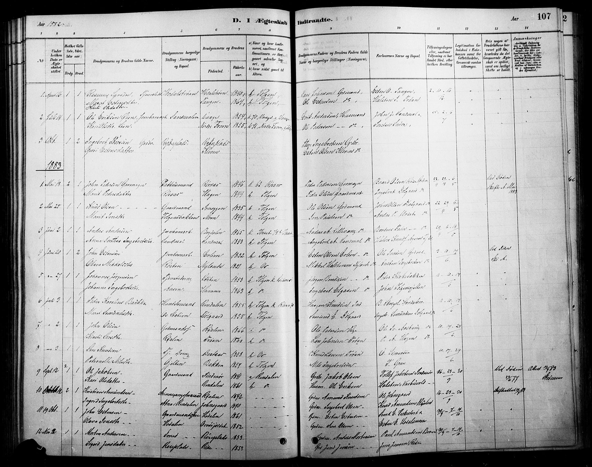 Tolga prestekontor, SAH/PREST-062/L/L0007: Parish register (copy) no. 7, 1878-1919, p. 107
