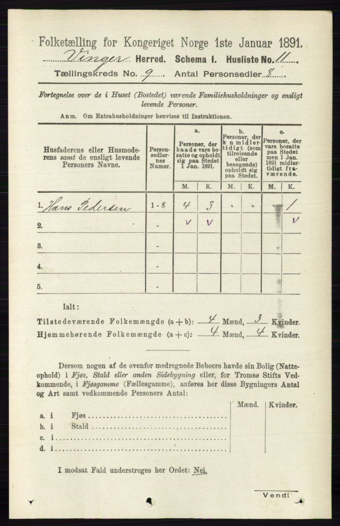 RA, 1891 census for 0421 Vinger, 1891, p. 4293