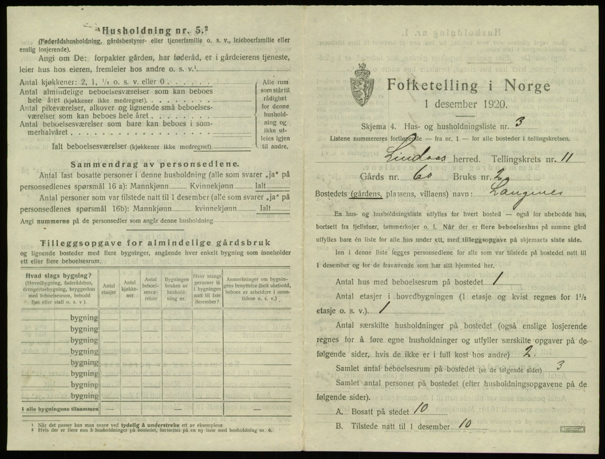 SAB, 1920 census for Lindås, 1920, p. 719