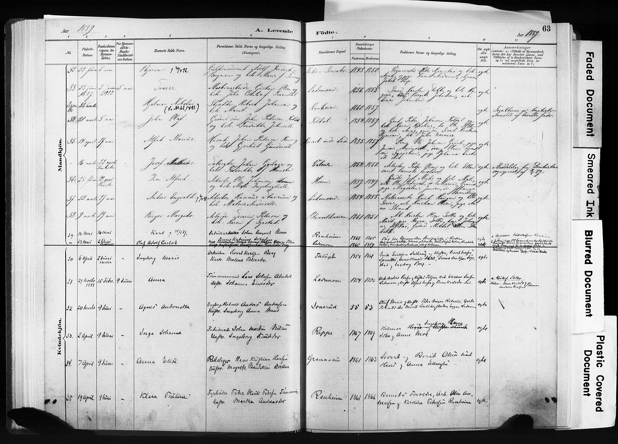 Ministerialprotokoller, klokkerbøker og fødselsregistre - Sør-Trøndelag, AV/SAT-A-1456/606/L0300: Parish register (official) no. 606A15, 1886-1893, p. 63