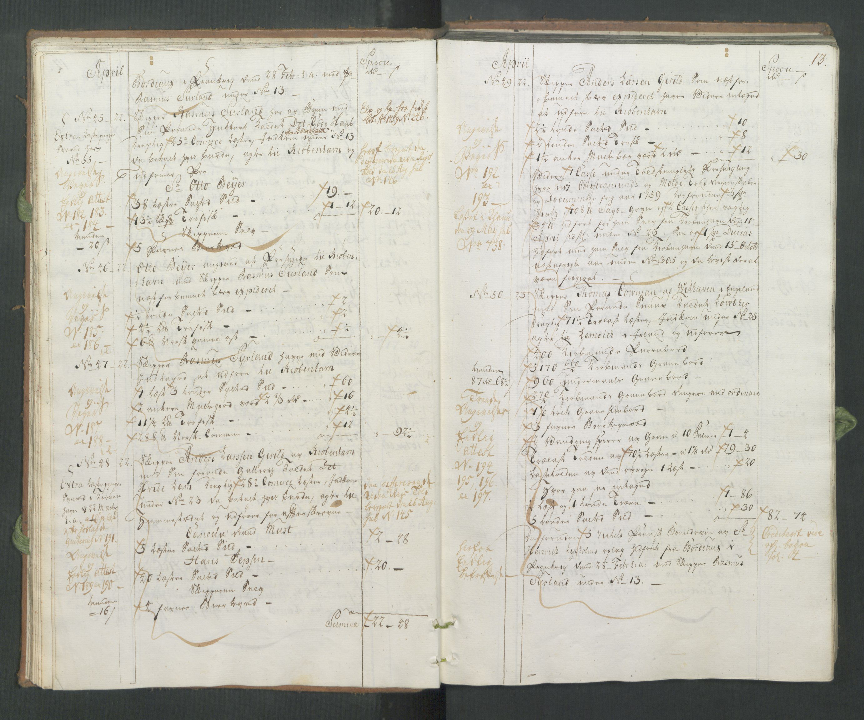 Generaltollkammeret, tollregnskaper, AV/RA-EA-5490/R33/L0065/0001: Tollregnskaper Trondheim A / Utgående hovedtollbok, 1760, p. 12b-13a