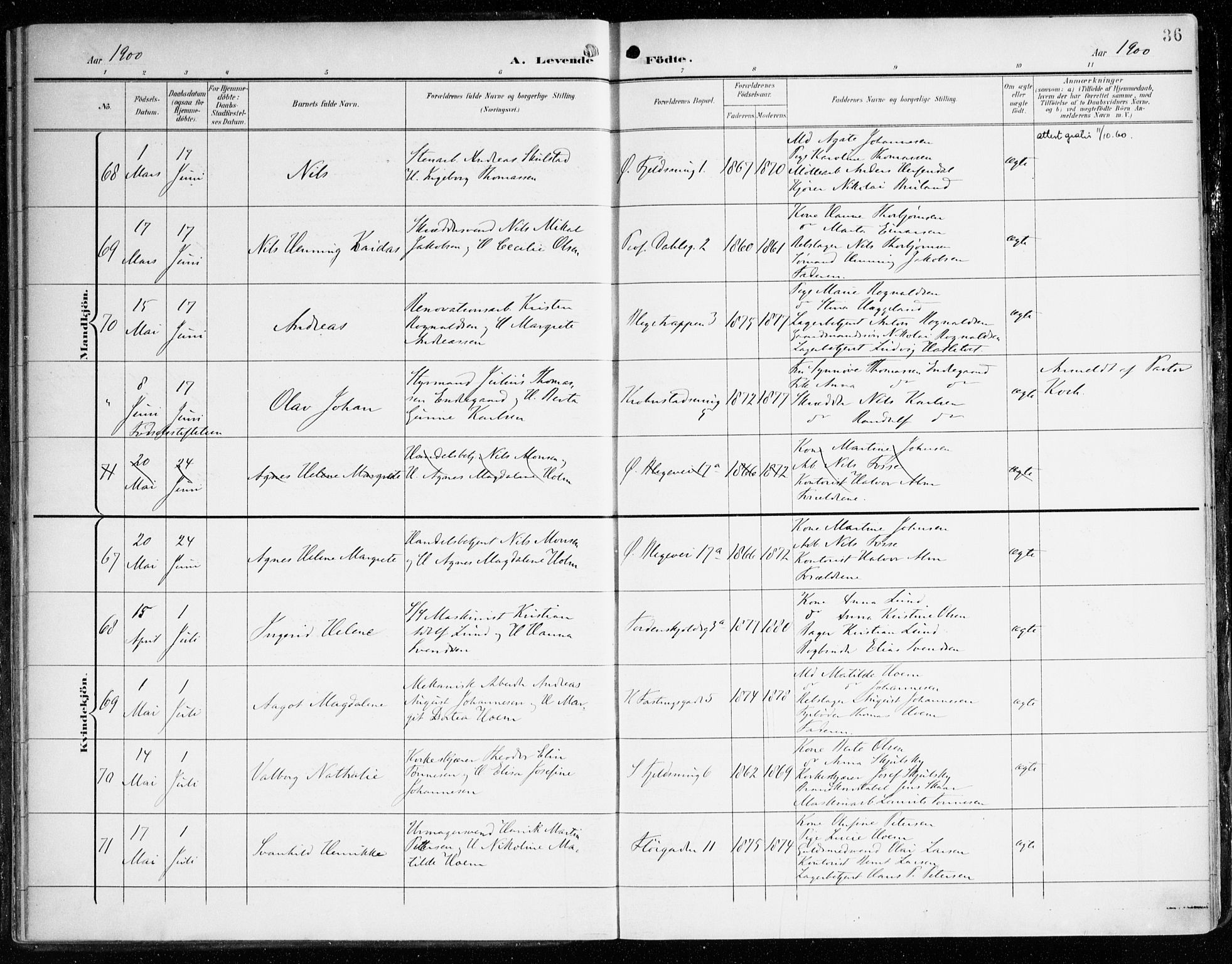 Korskirken sokneprestembete, SAB/A-76101/H/Haa/L0023: Parish register (official) no. B 9, 1899-1908, p. 36