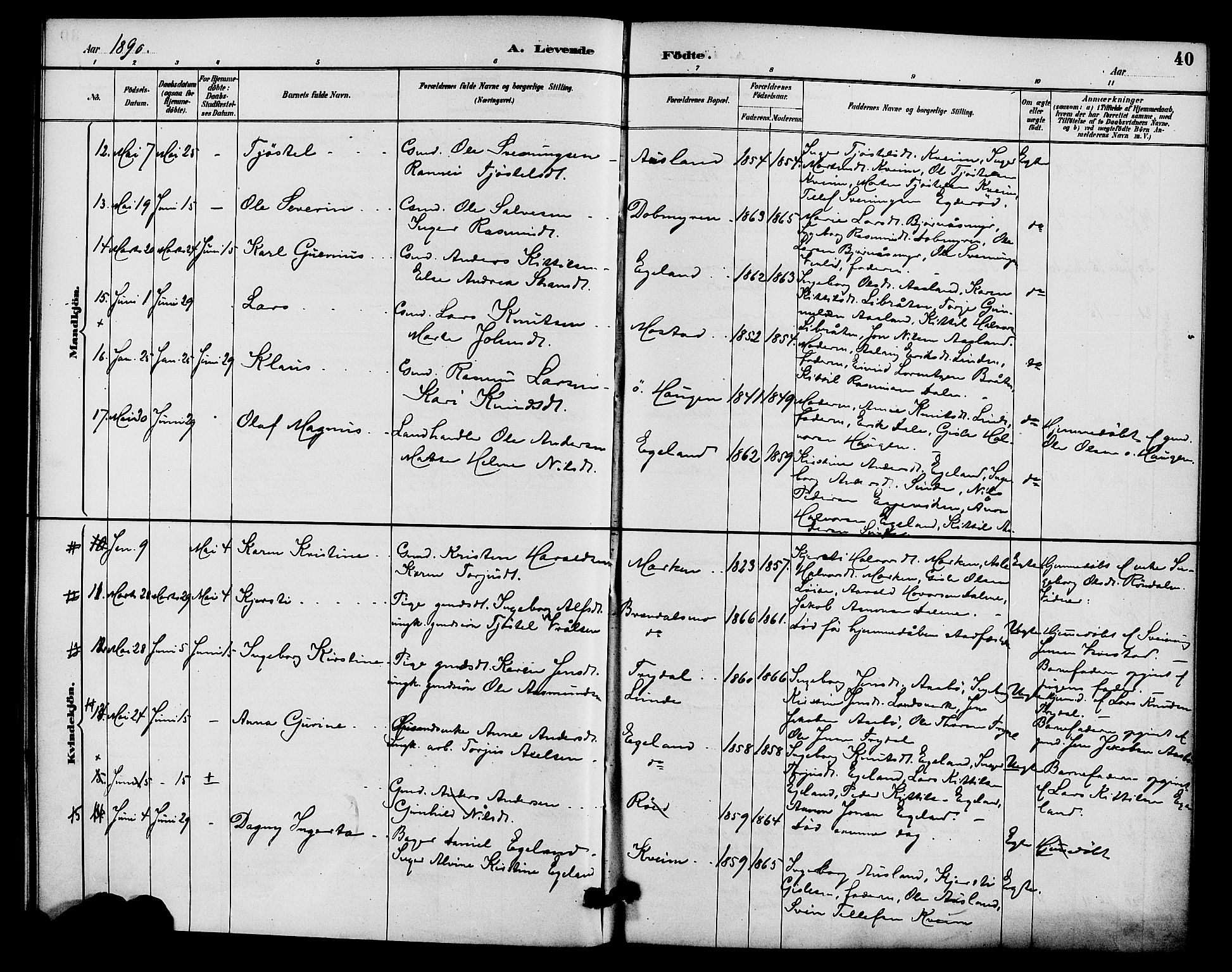 Gjerstad sokneprestkontor, AV/SAK-1111-0014/F/Fa/Faa/L0009: Parish register (official) no. A 9, 1885-1890, p. 40