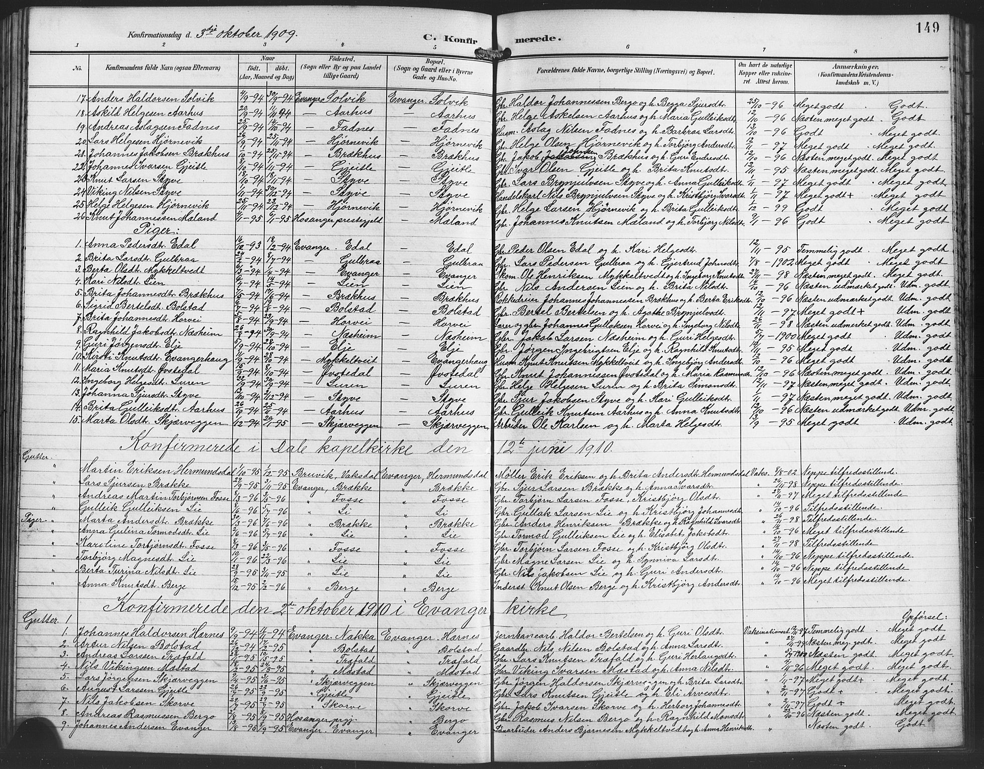 Evanger sokneprestembete, SAB/A-99924: Parish register (copy) no. A 5, 1897-1917, p. 149