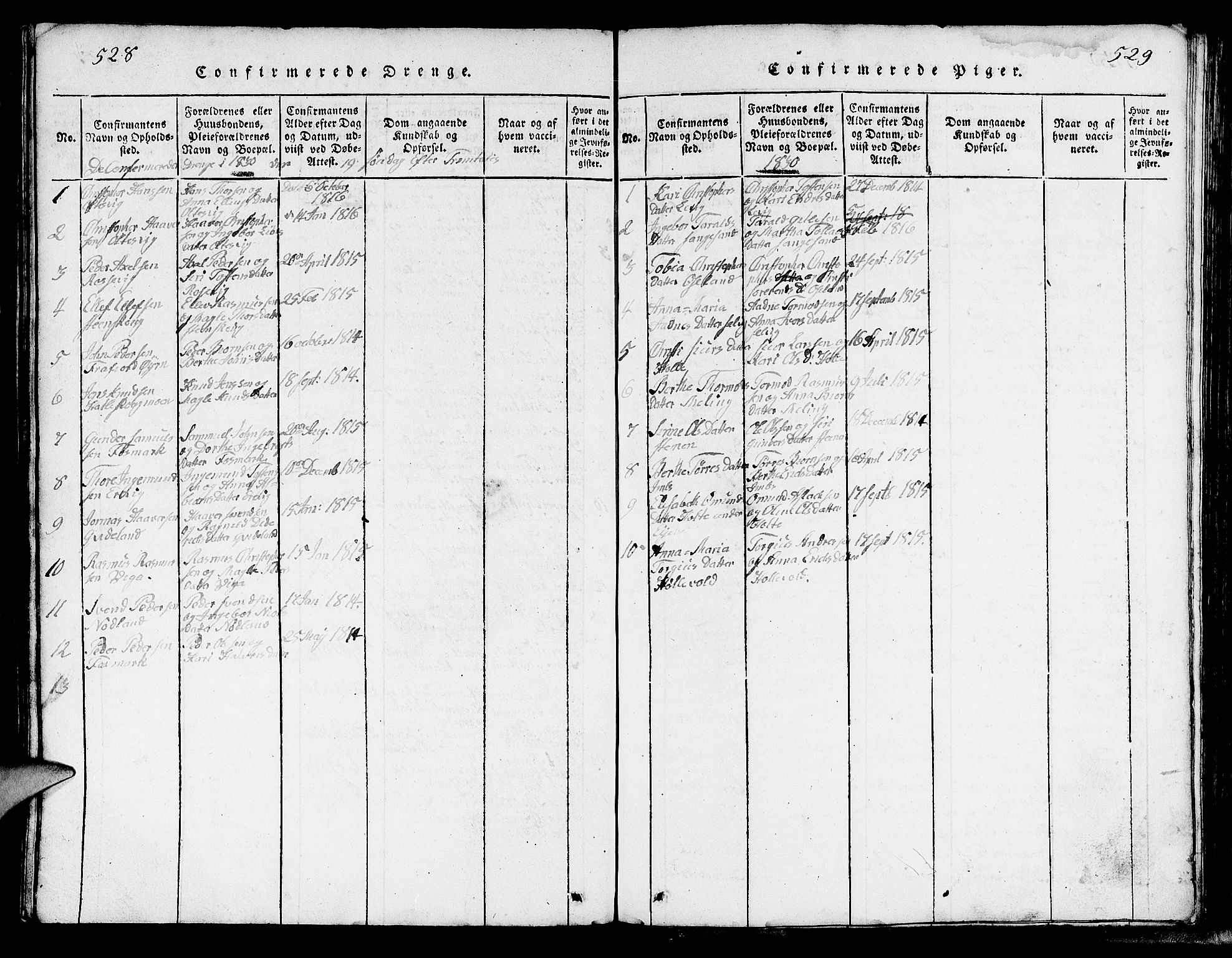 Strand sokneprestkontor, SAST/A-101828/H/Ha/Hab/L0002: Parish register (copy) no. B 2, 1816-1854, p. 528-529