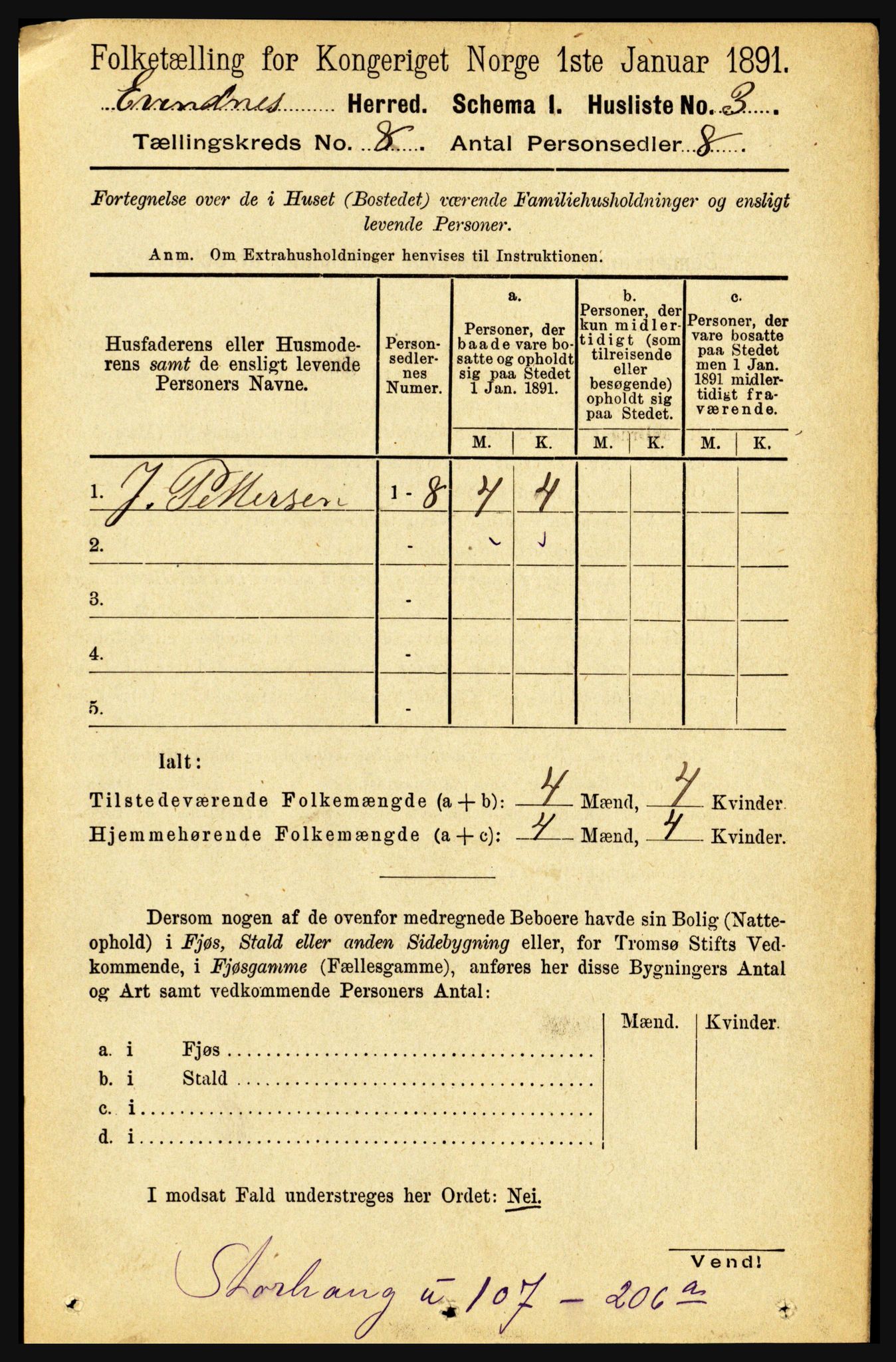 RA, 1891 census for 1853 Evenes, 1891, p. 2476