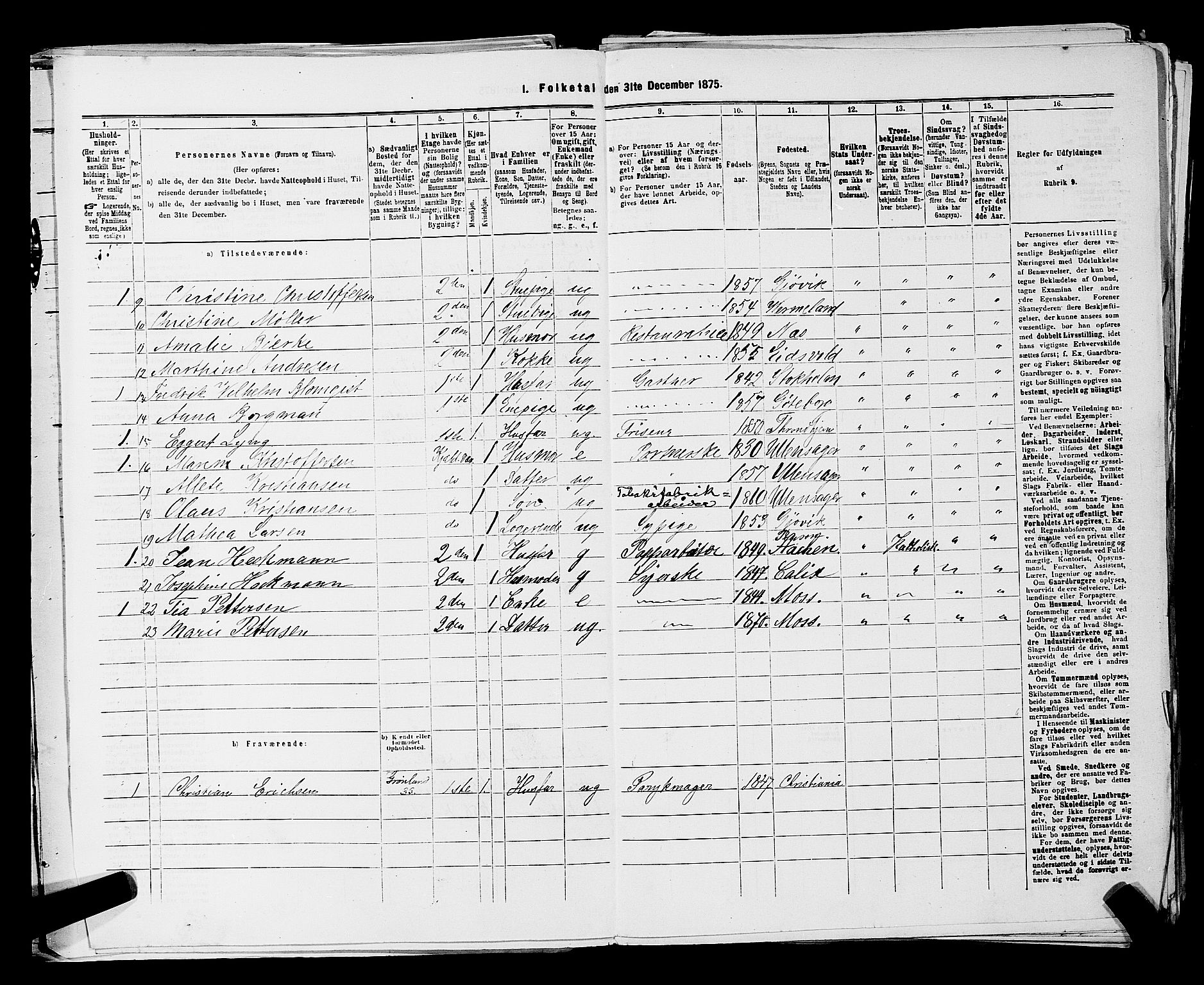 RA, 1875 census for 0301 Kristiania, 1875, p. 2638