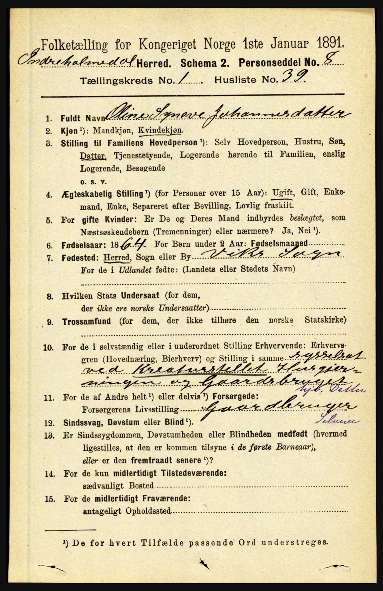 RA, 1891 census for 1430 Indre Holmedal, 1891, p. 360