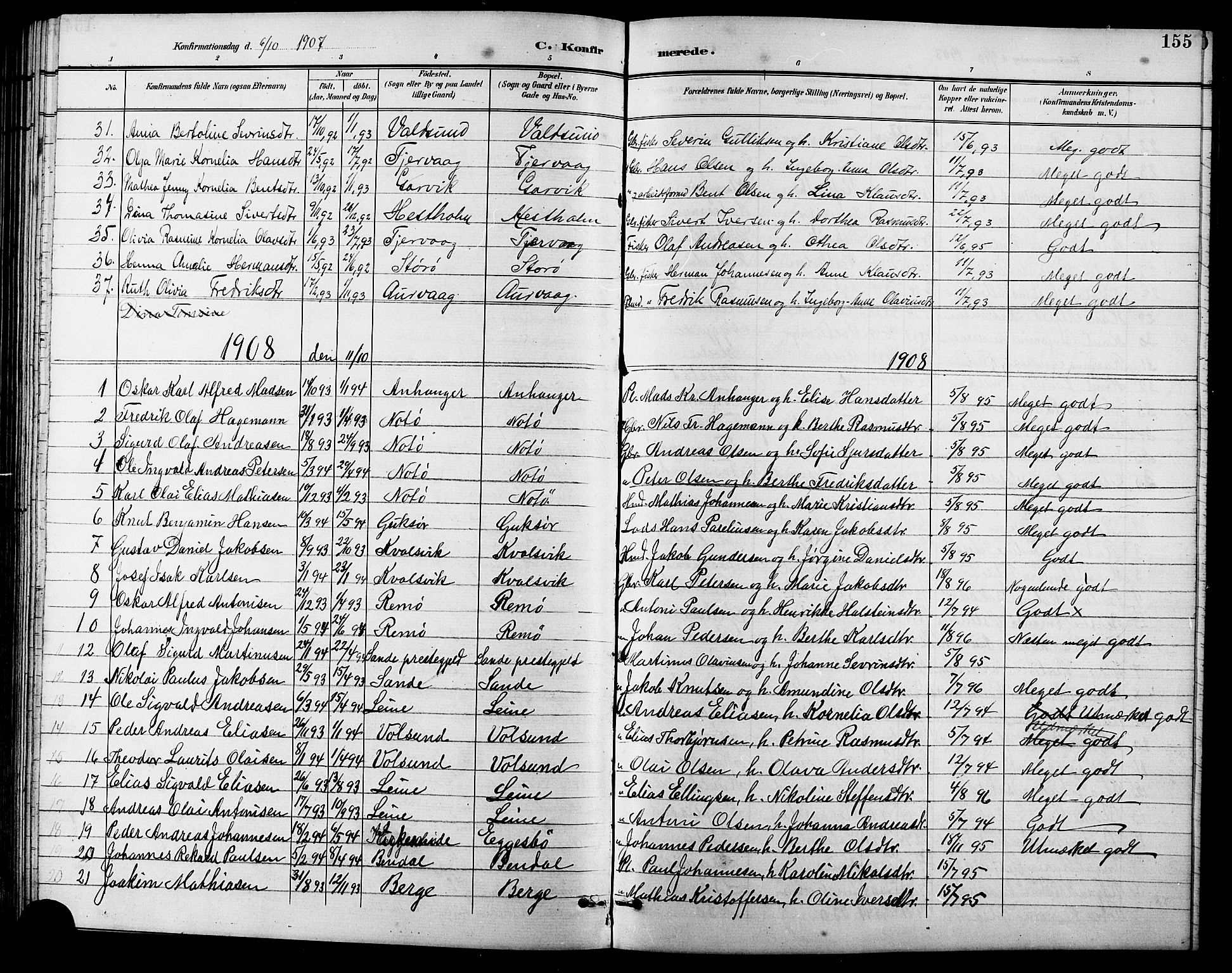 Ministerialprotokoller, klokkerbøker og fødselsregistre - Møre og Romsdal, SAT/A-1454/507/L0082: Parish register (copy) no. 507C05, 1896-1914, p. 155