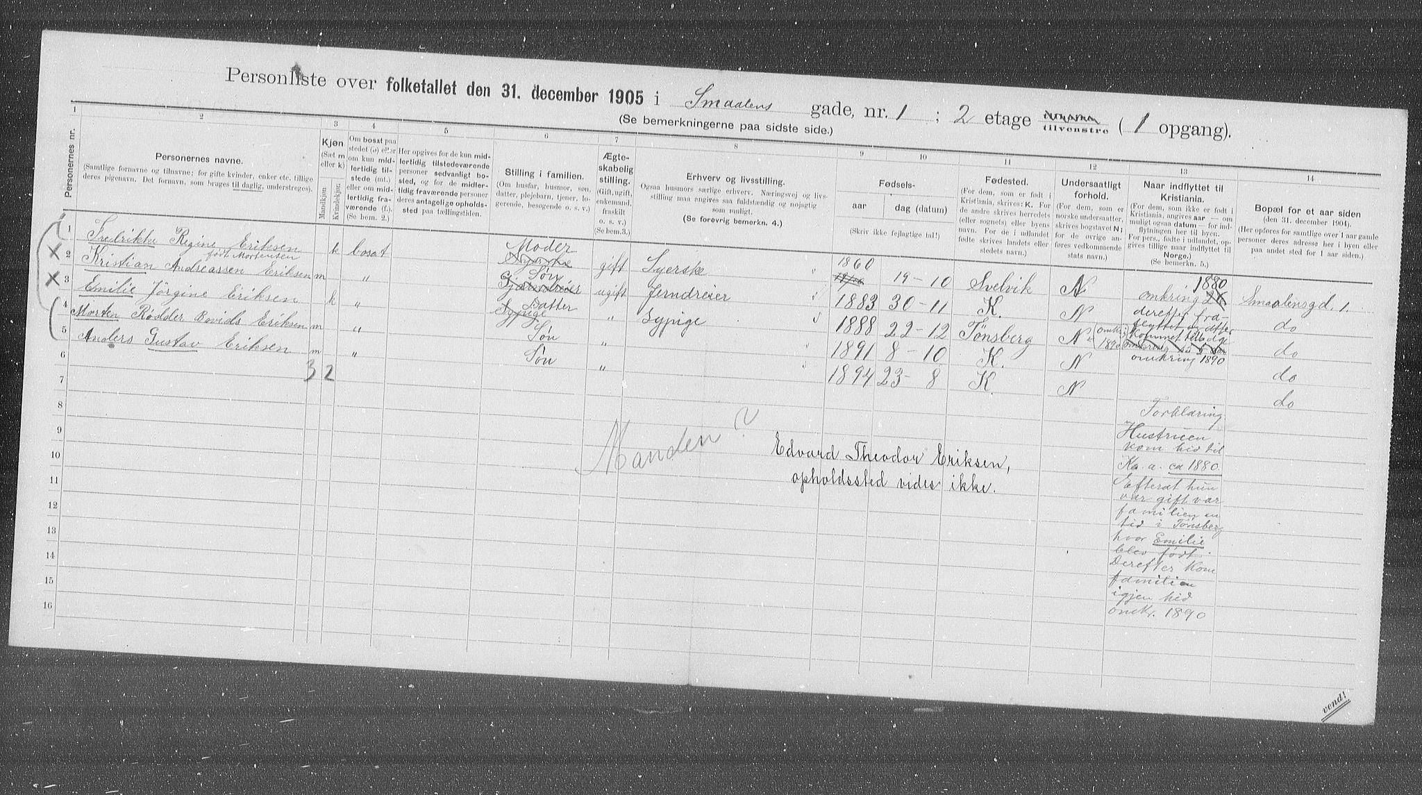 OBA, Municipal Census 1905 for Kristiania, 1905, p. 50695