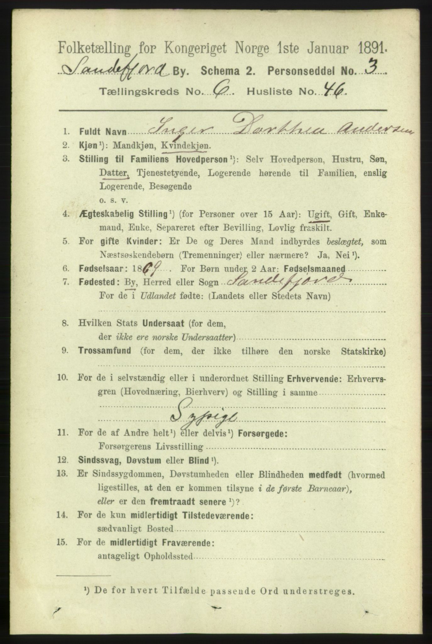 RA, 1891 census for 0706 Sandefjord, 1891, p. 2874