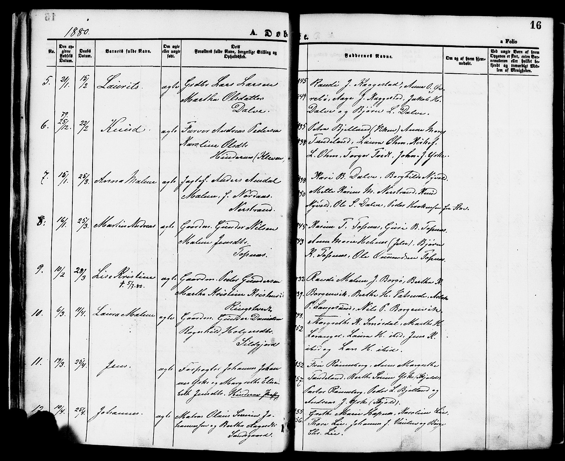 Nedstrand sokneprestkontor, SAST/A-101841/01/IV: Parish register (official) no. A 11, 1877-1887, p. 16