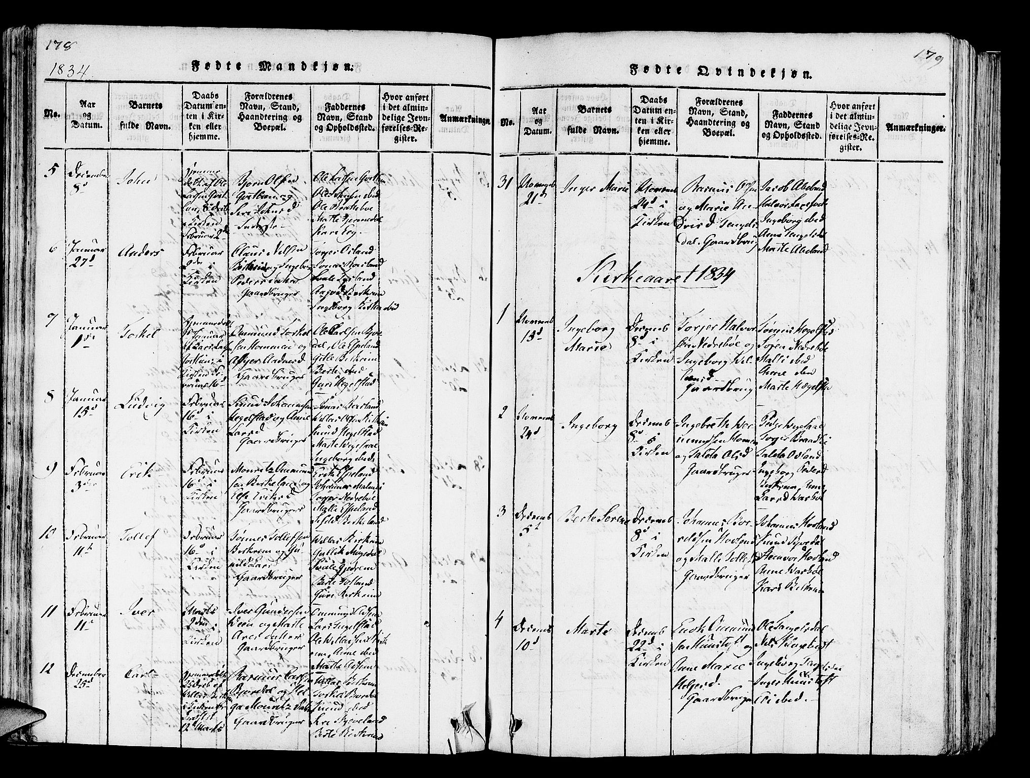 Helleland sokneprestkontor, AV/SAST-A-101810: Parish register (official) no. A 5, 1815-1834, p. 178-179